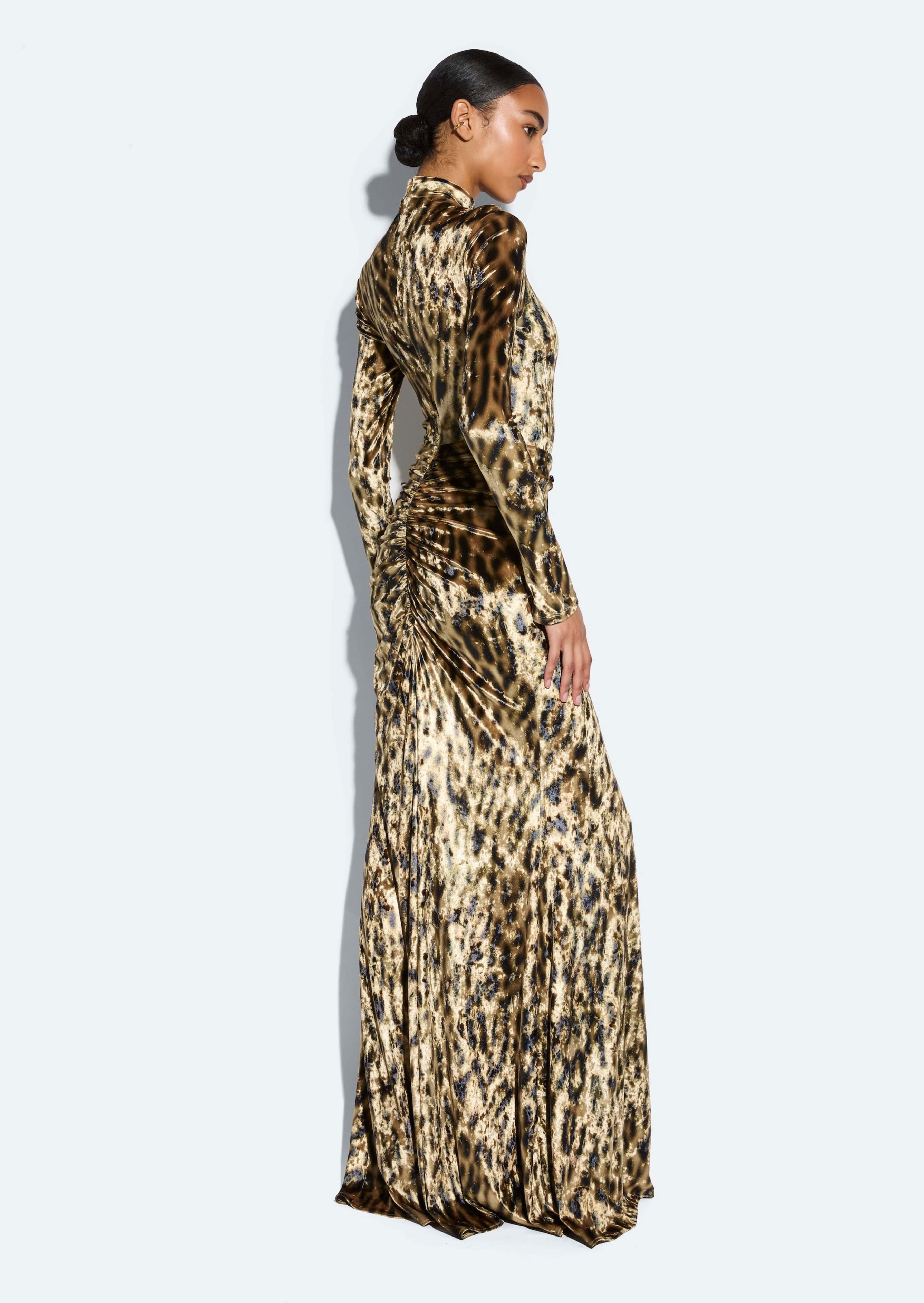 Velvet Leopard Ruched Maxi Skirt - 3