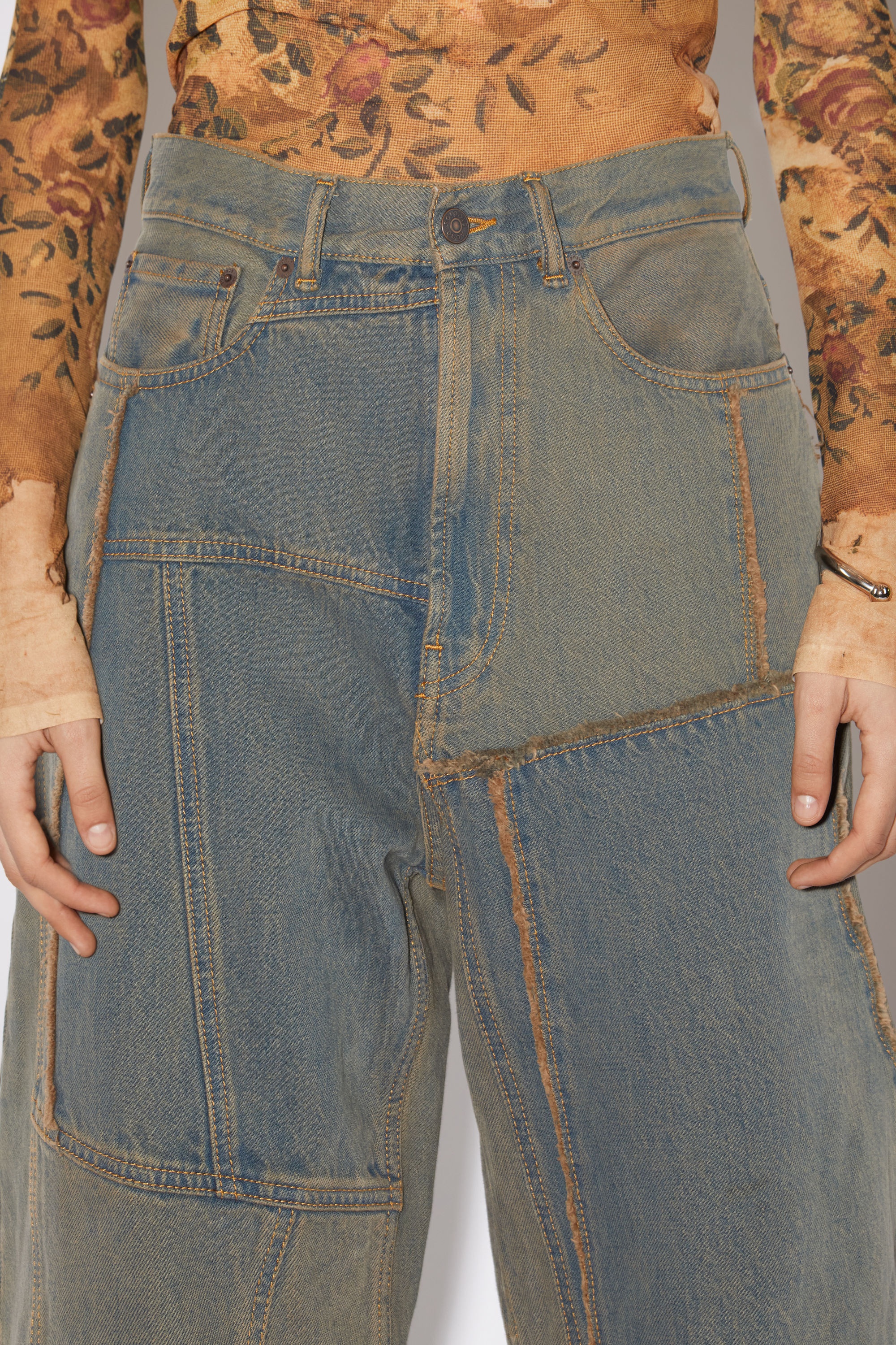 Patchwork wide fit jeans - Dark brown/beige - 5