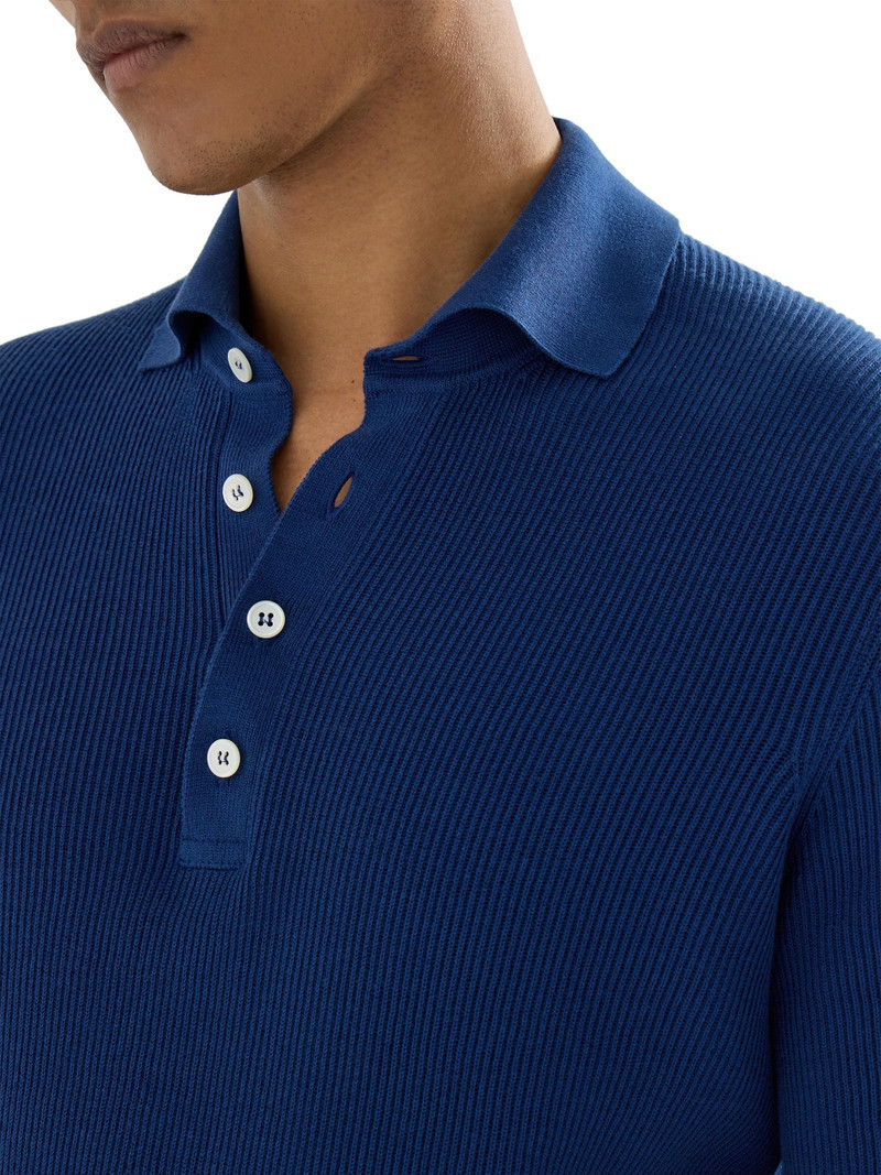 Men's Cotton Half English Rib Knit Polo Shirt - Avio Blue 4