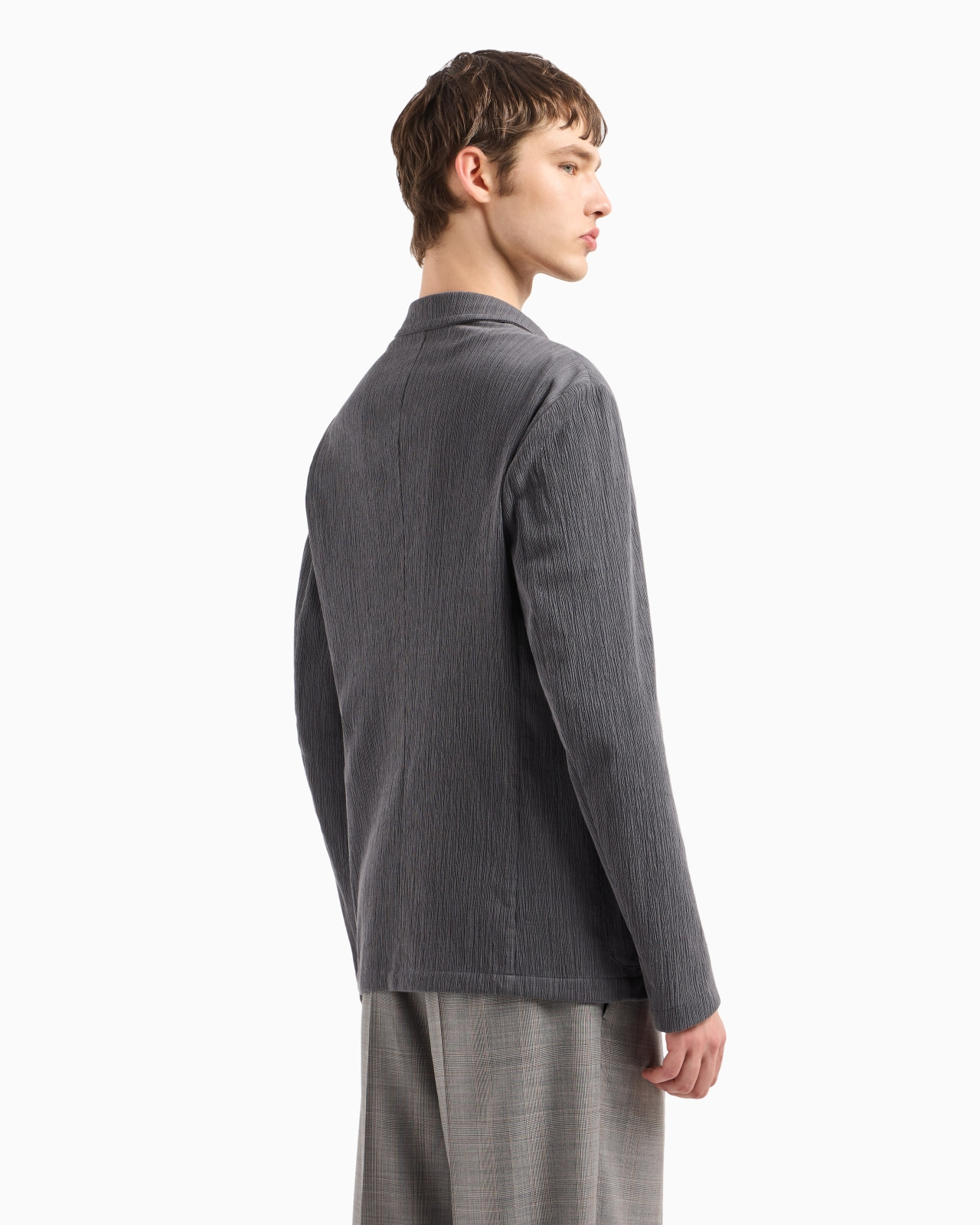 GURU-COLLAR JACKET WITH OFF-CENTRE FASTENING IN BARK-EFFECT ARMURE FABRIC - 3