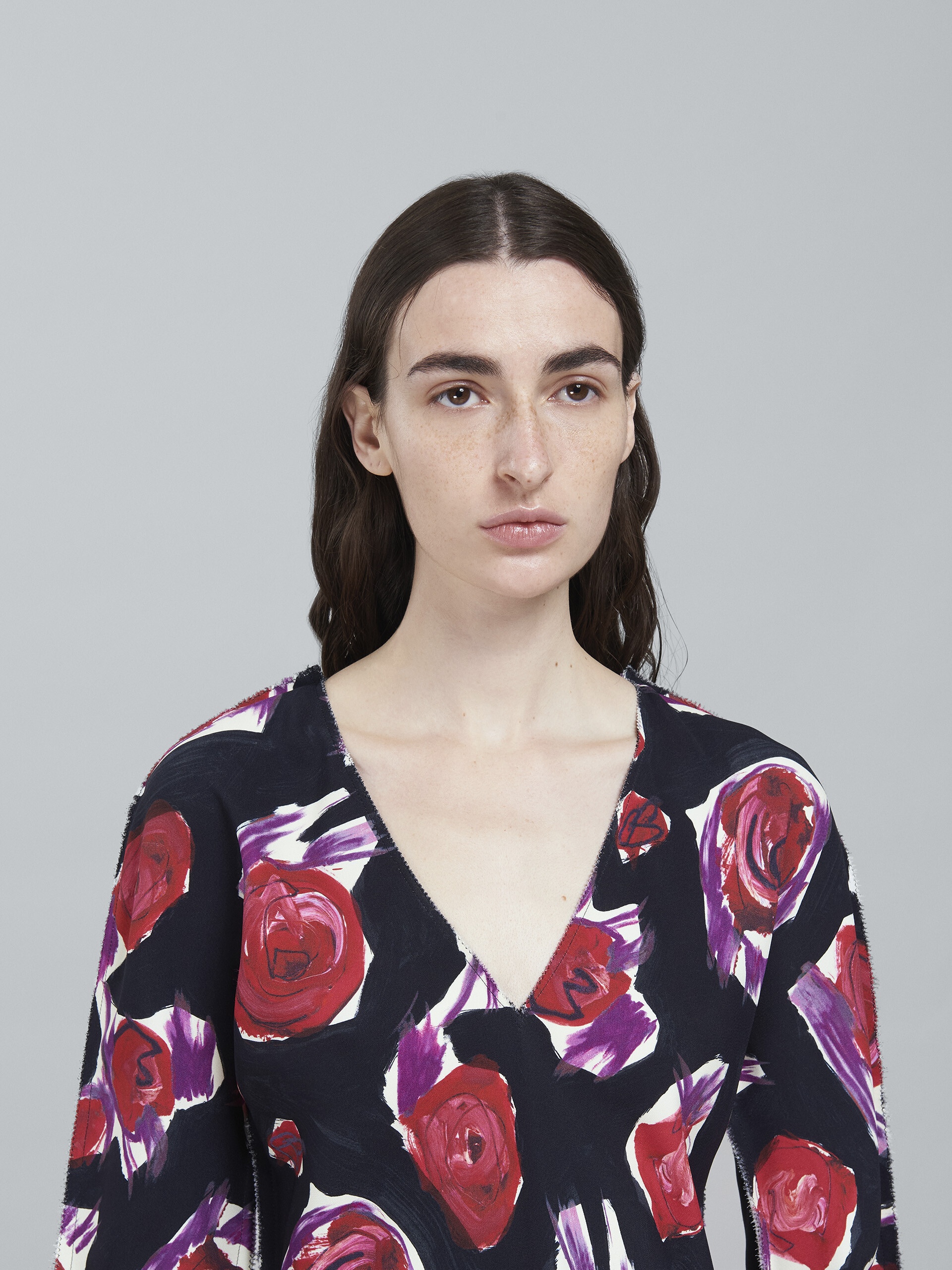 SPINNING ROSES PRINT CADY LONG SHIRT - 4