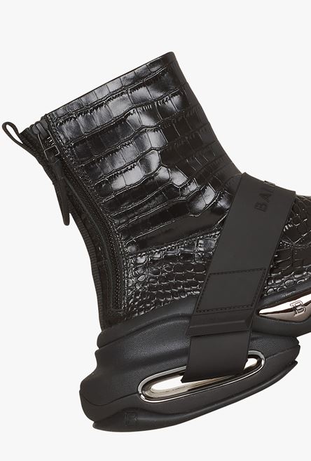 Black crocodile-embossed leather B-Bold high-top sneakers with straps - 8