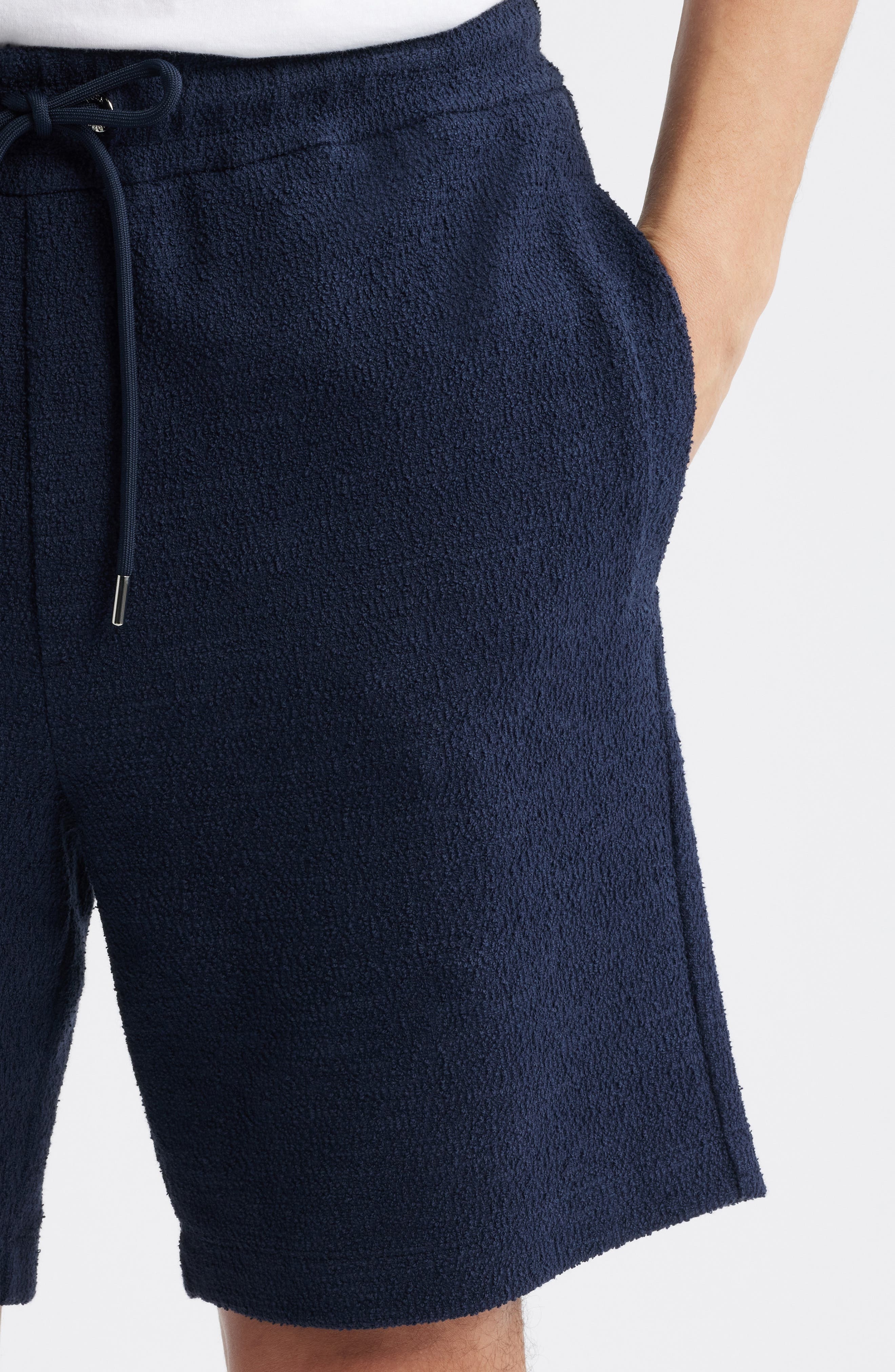 BOSS Leoni Drawstring Cotton Terry Cloth Shorts in Dark Blue at Nordstrom - 4