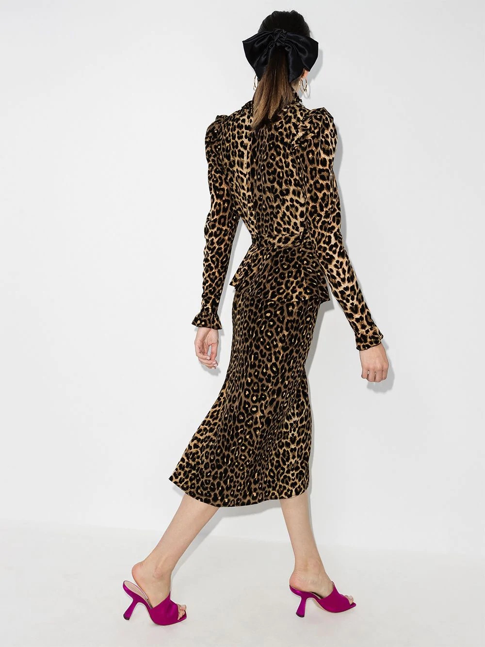 belted leopard-print peplum midi dress - 3