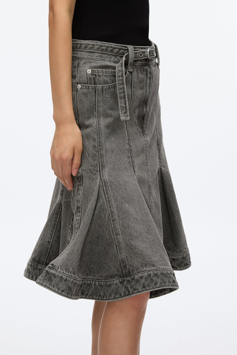 Flounce Hem Belted Denim Skirt 5