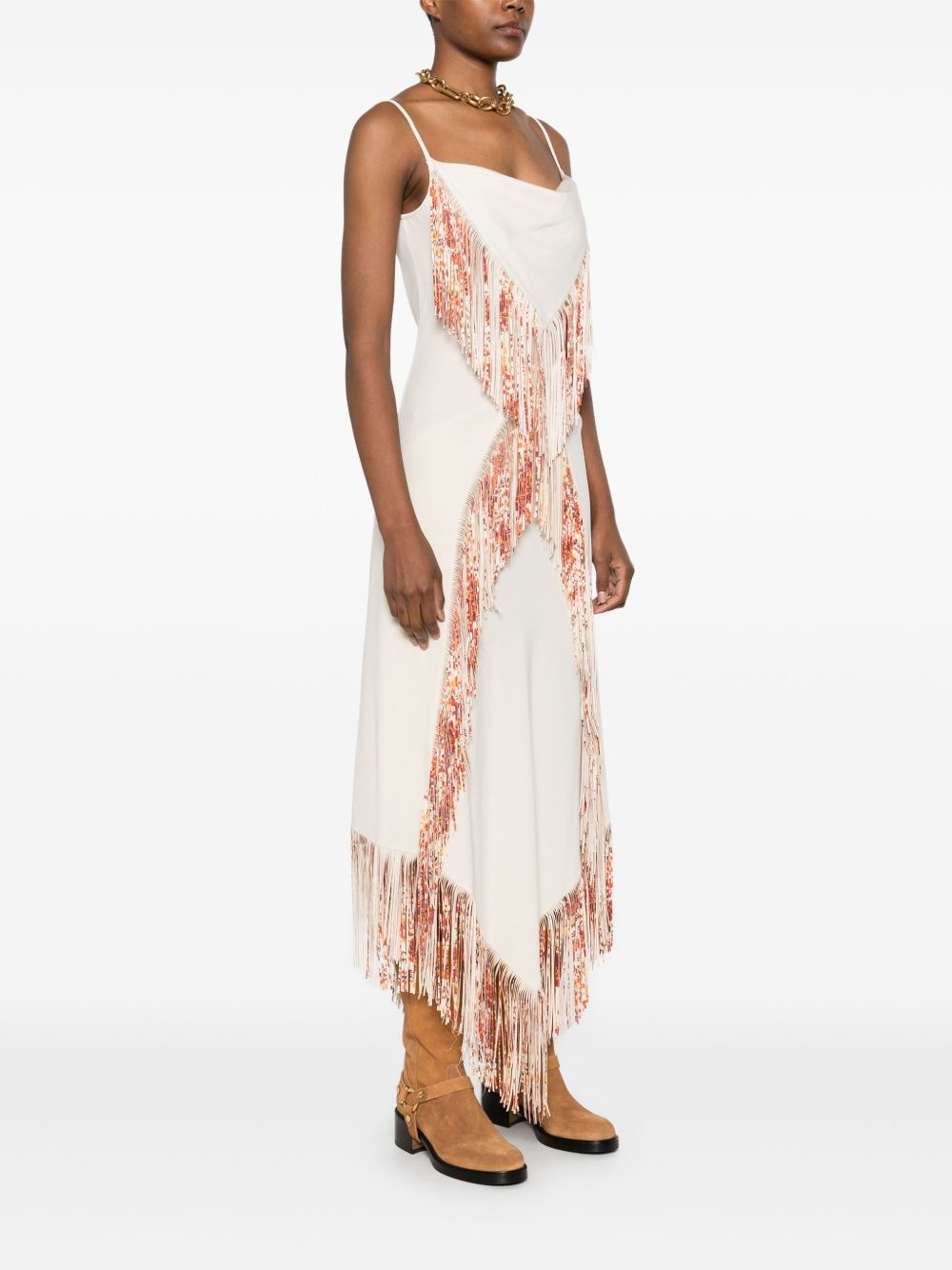 fringed asymmetric midi dress - 3
