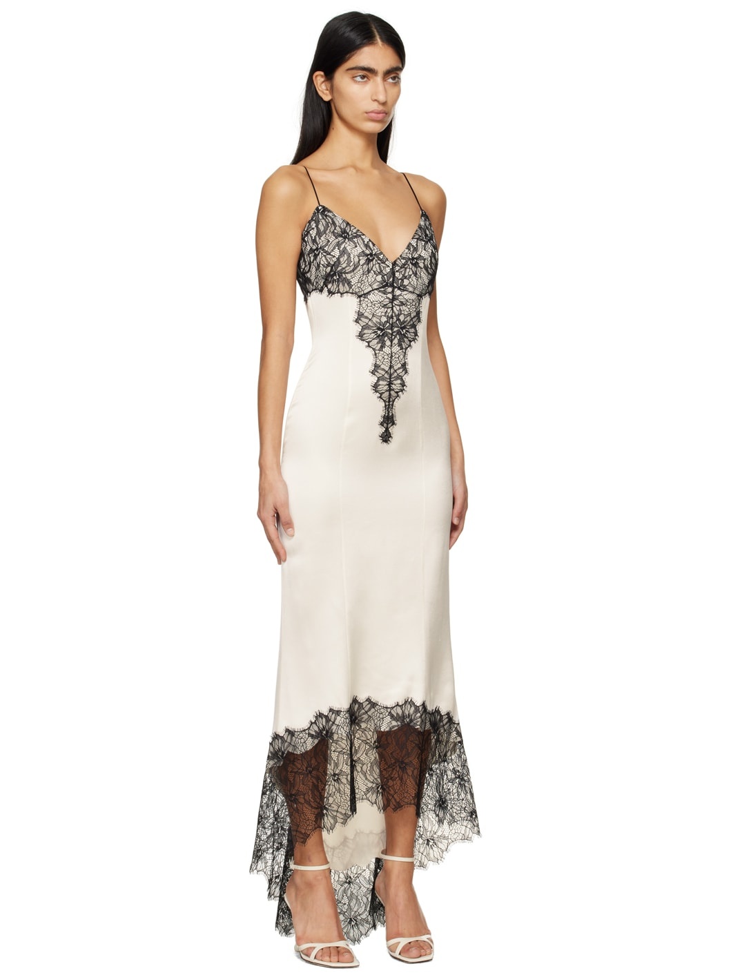 Off-White & Black Lace Midi Dress - 2