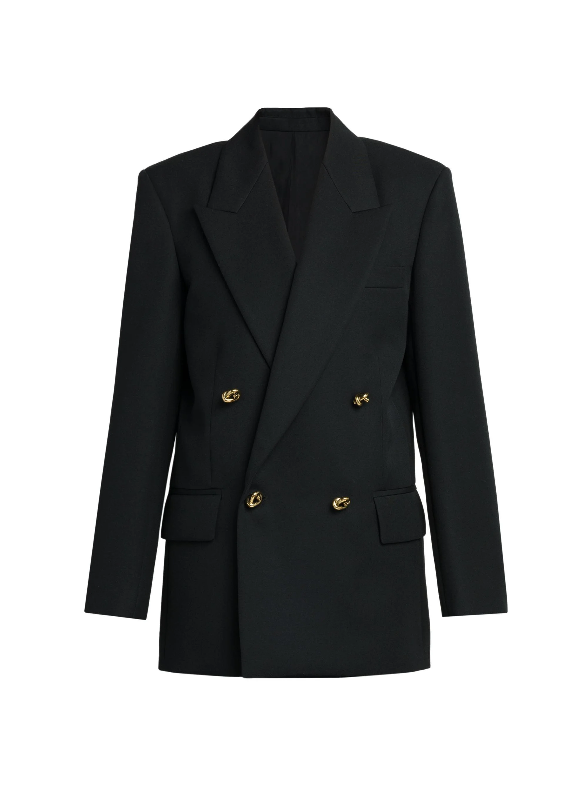 Women's Double-Breasted Wool Twill Blazer - Black - 1