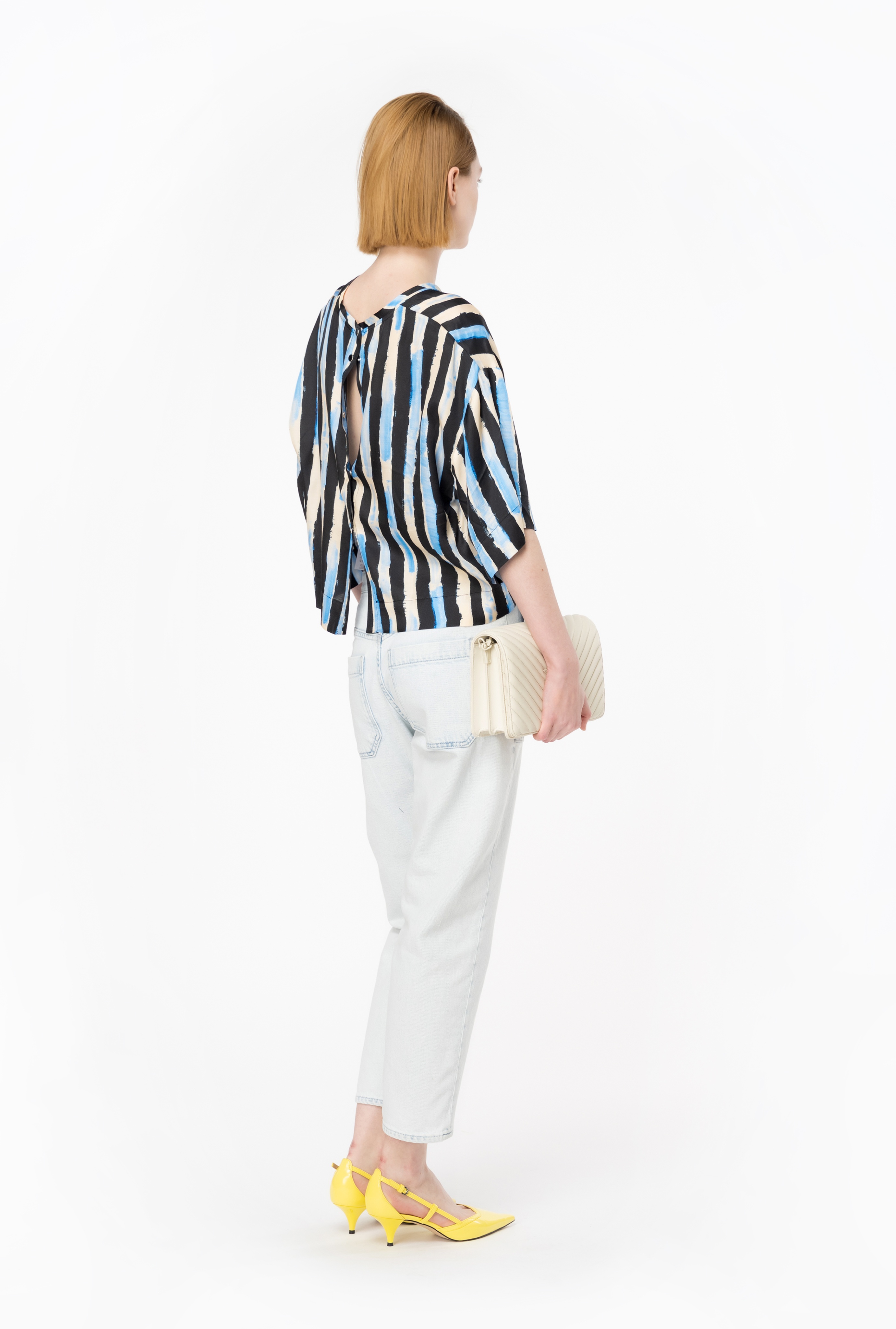 SHORT BLOUSE WITH PAINTED-STRIPE PRINT - 5