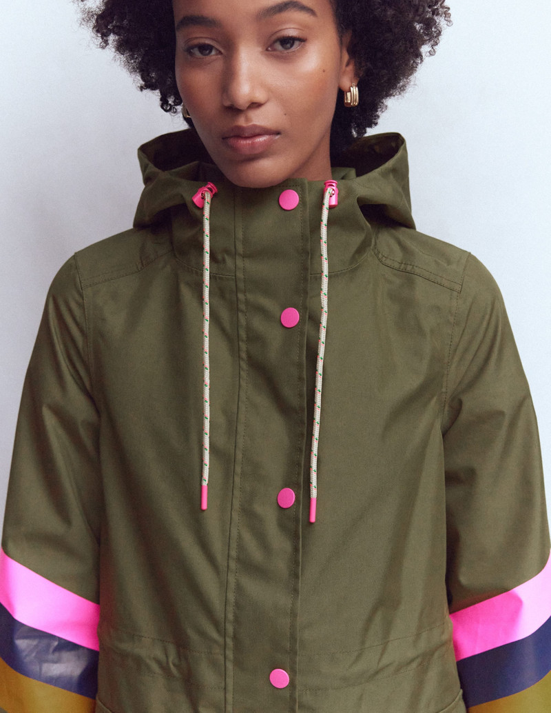 Striped Longline Rain Mac-Woodland Green Stripe 6
