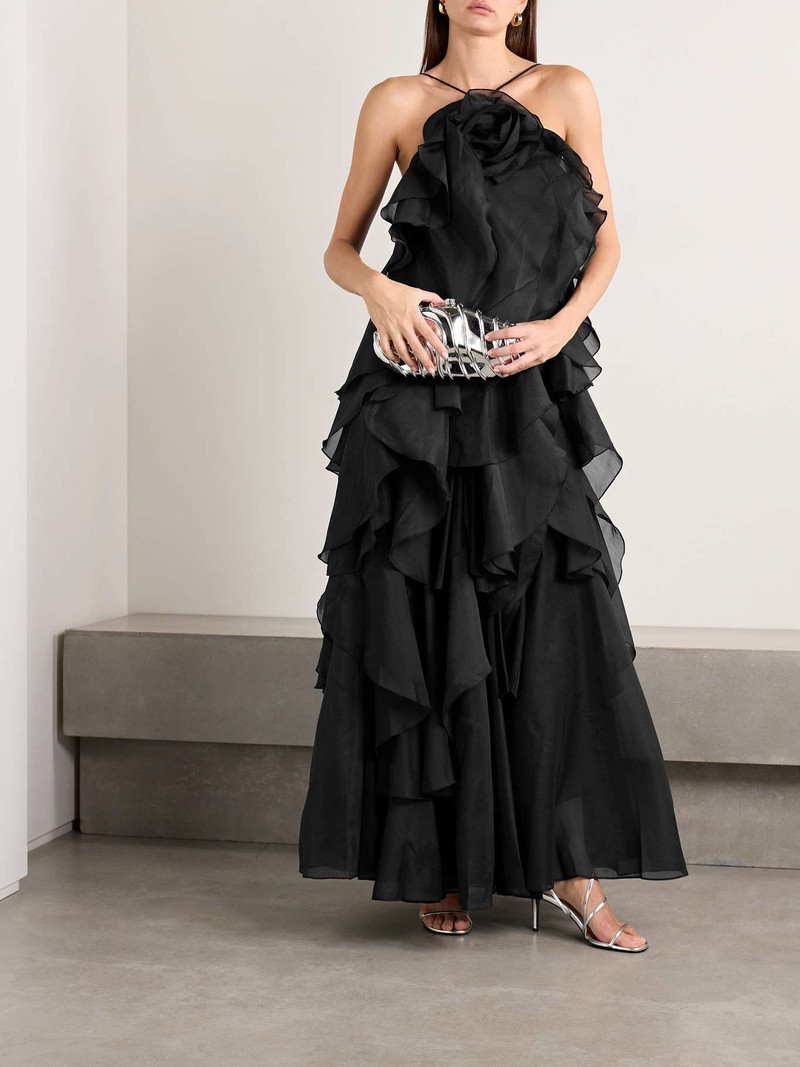 Aje. Pandorea appliquéd ruffled organza gown Black outlook