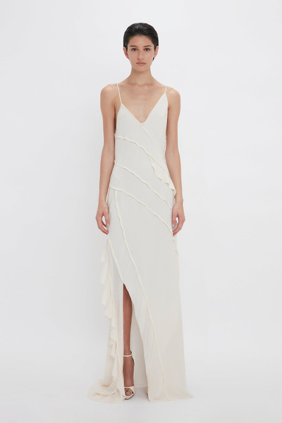 Victoria Beckham Exclusive Asymmetric Bias Frill Dress In Ivory outlook