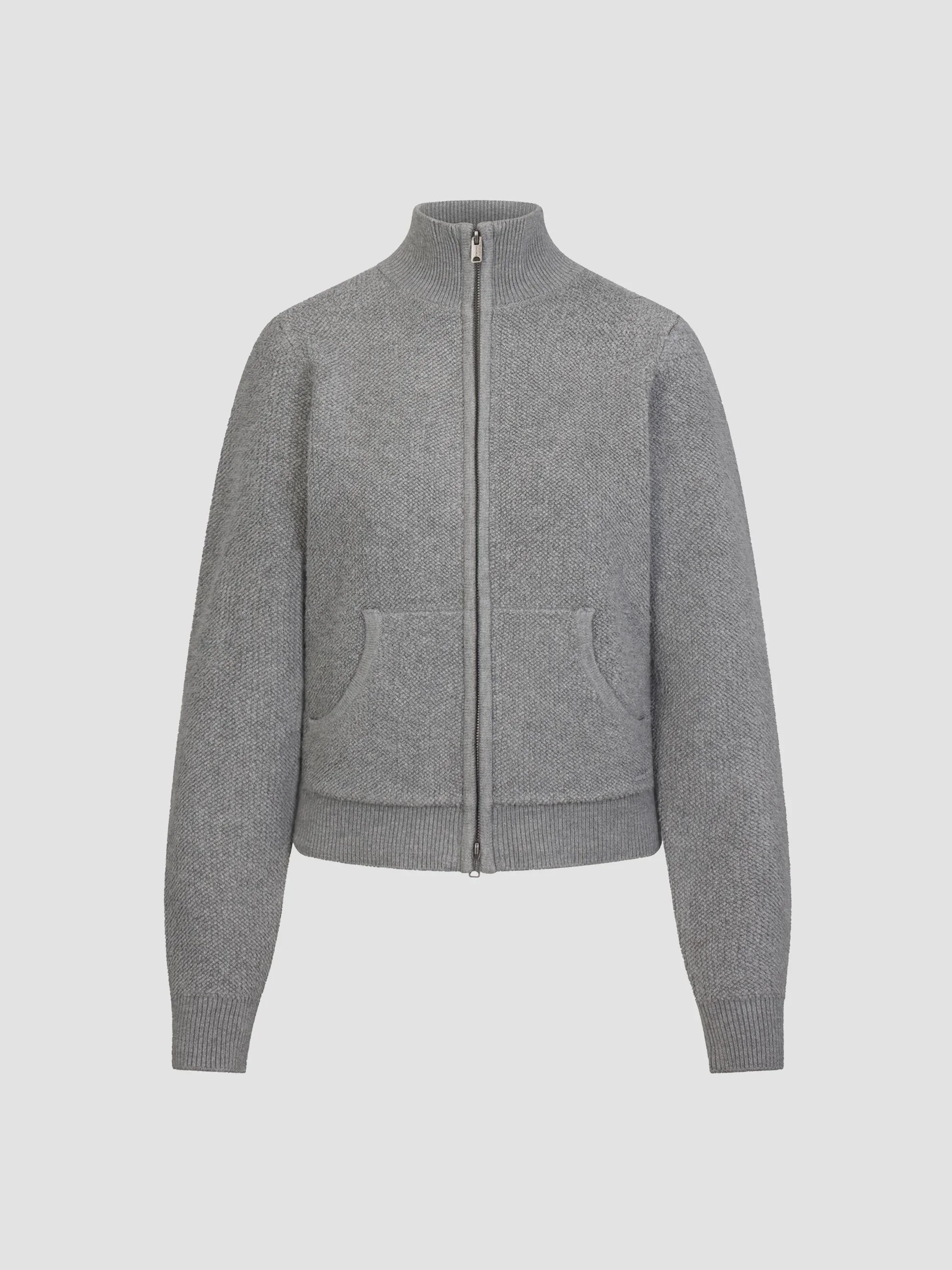 Women's Knit Zip-Up Jacket - Dark Heather Grey - 1
