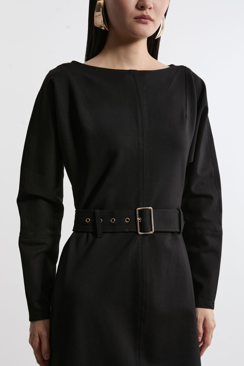 Waterfall Hem Belted Ponte Jersey Maxi Dress 3