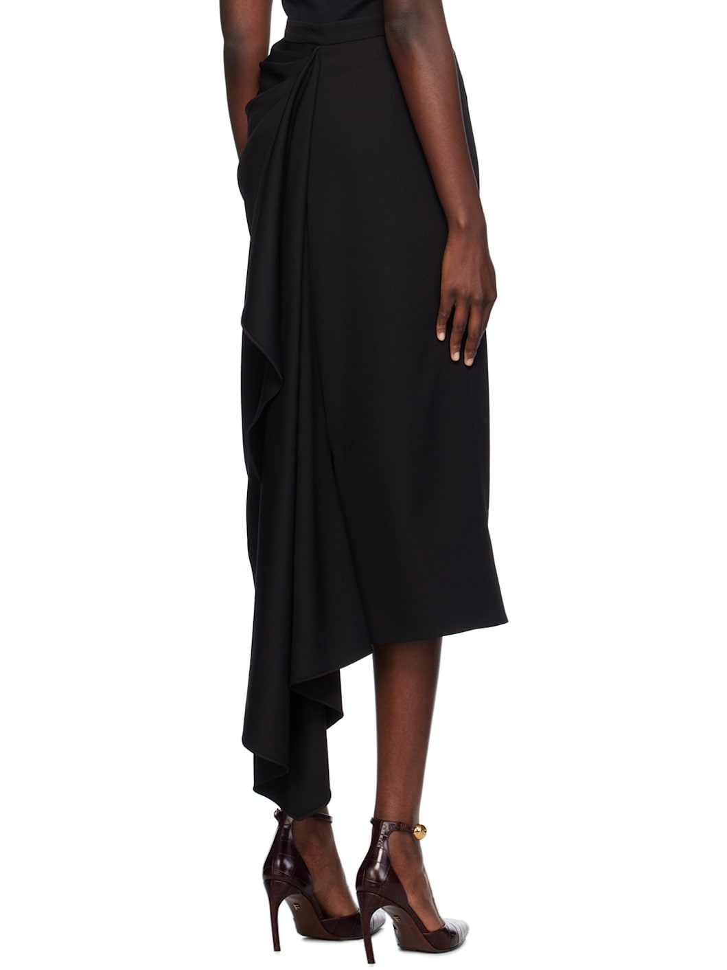 Black Draped Midi Skirt - 3