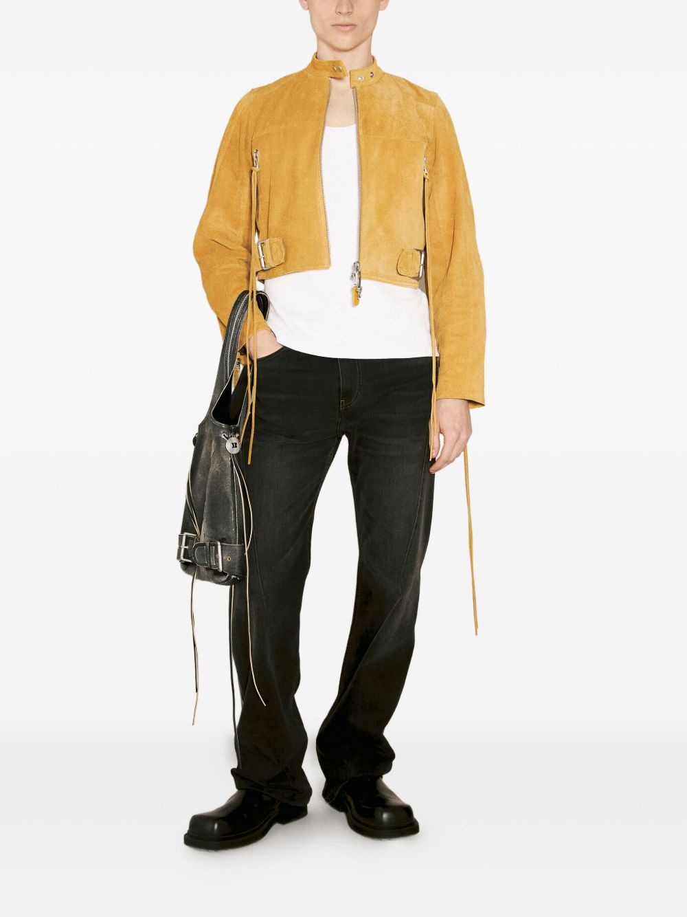 croped suede jacket - 2