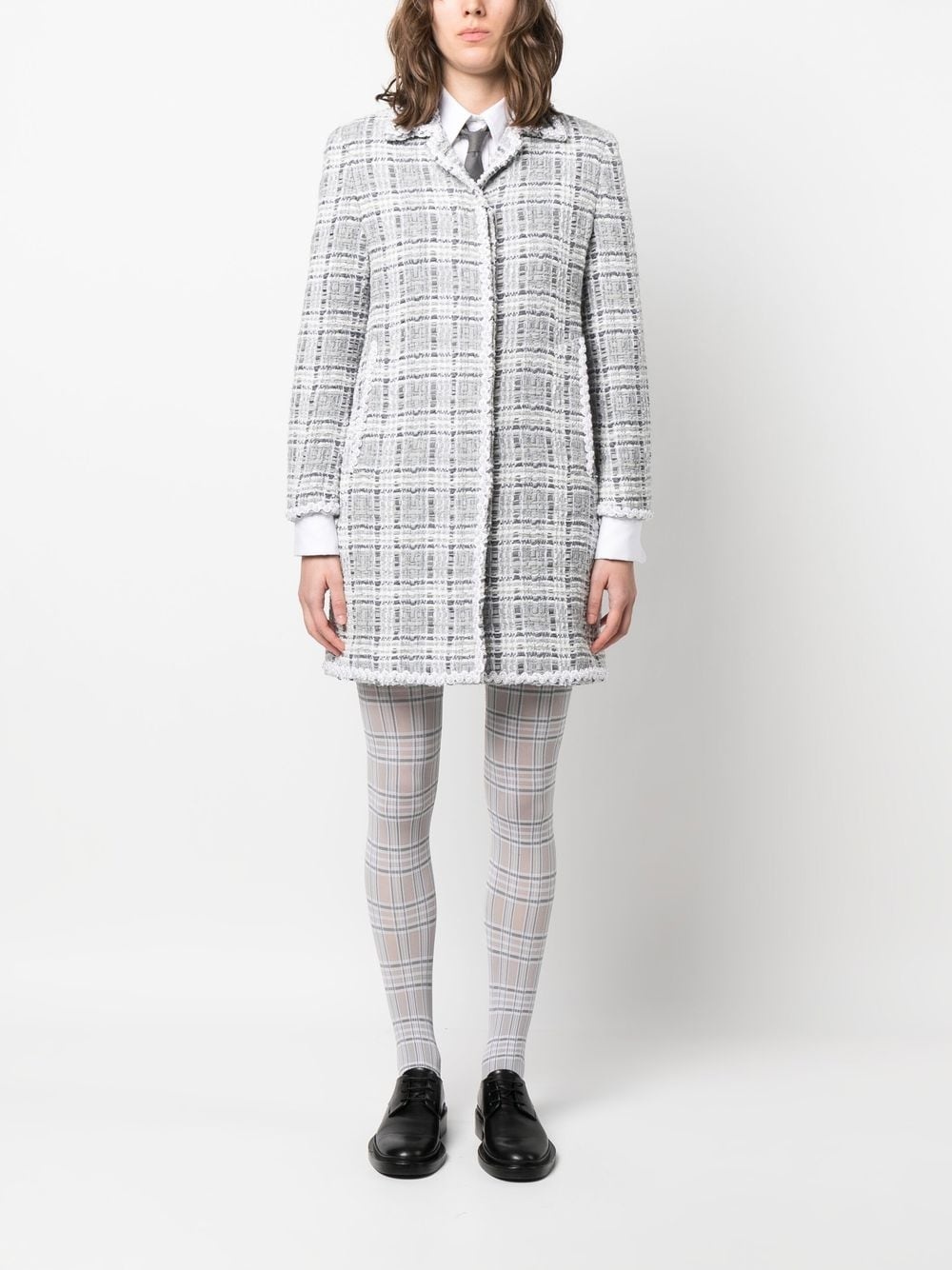 crochet-appliqué tweed coat - 2