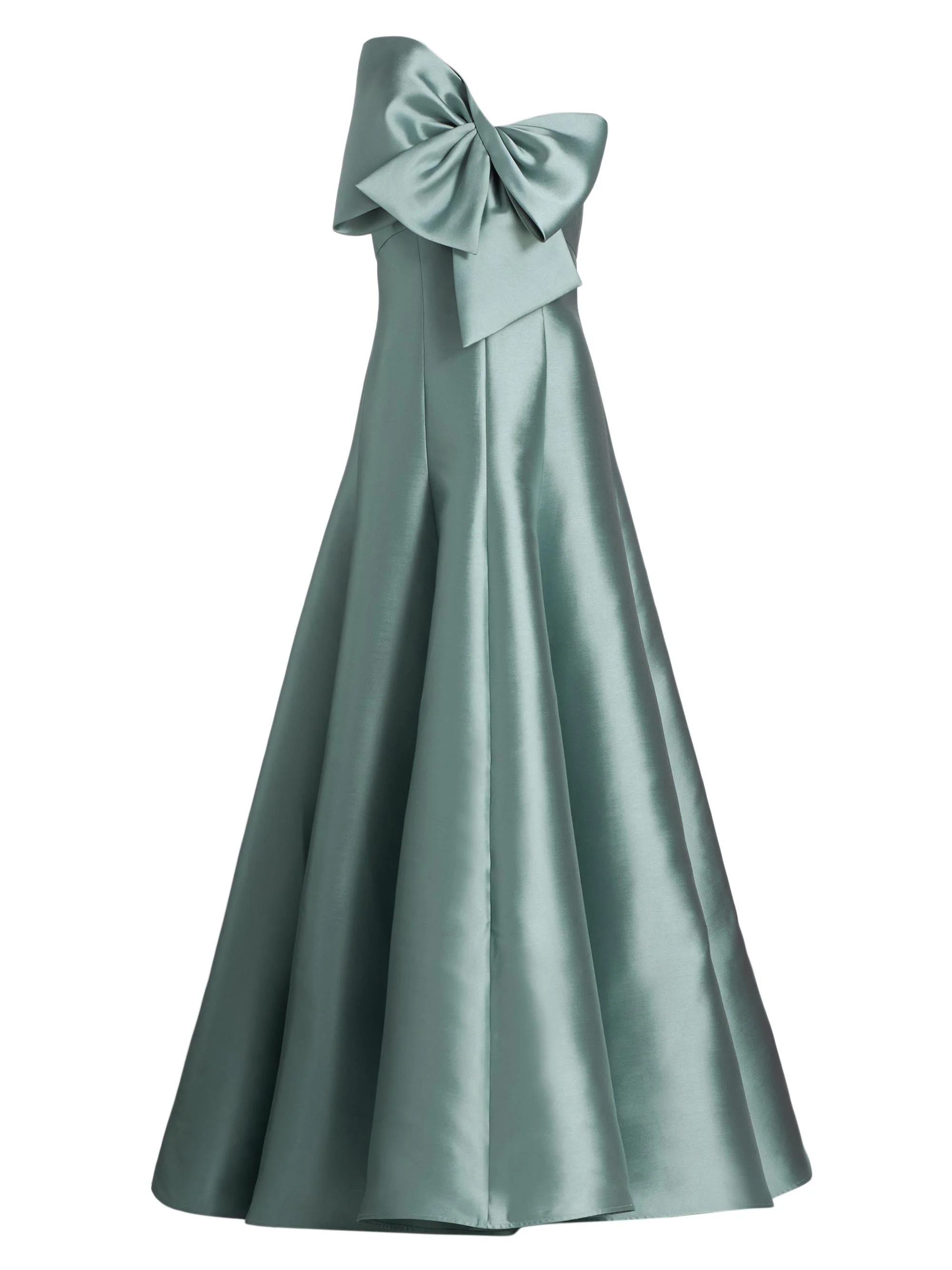 Women's Satin One-Shoulder Bow Gown - Jade - 1