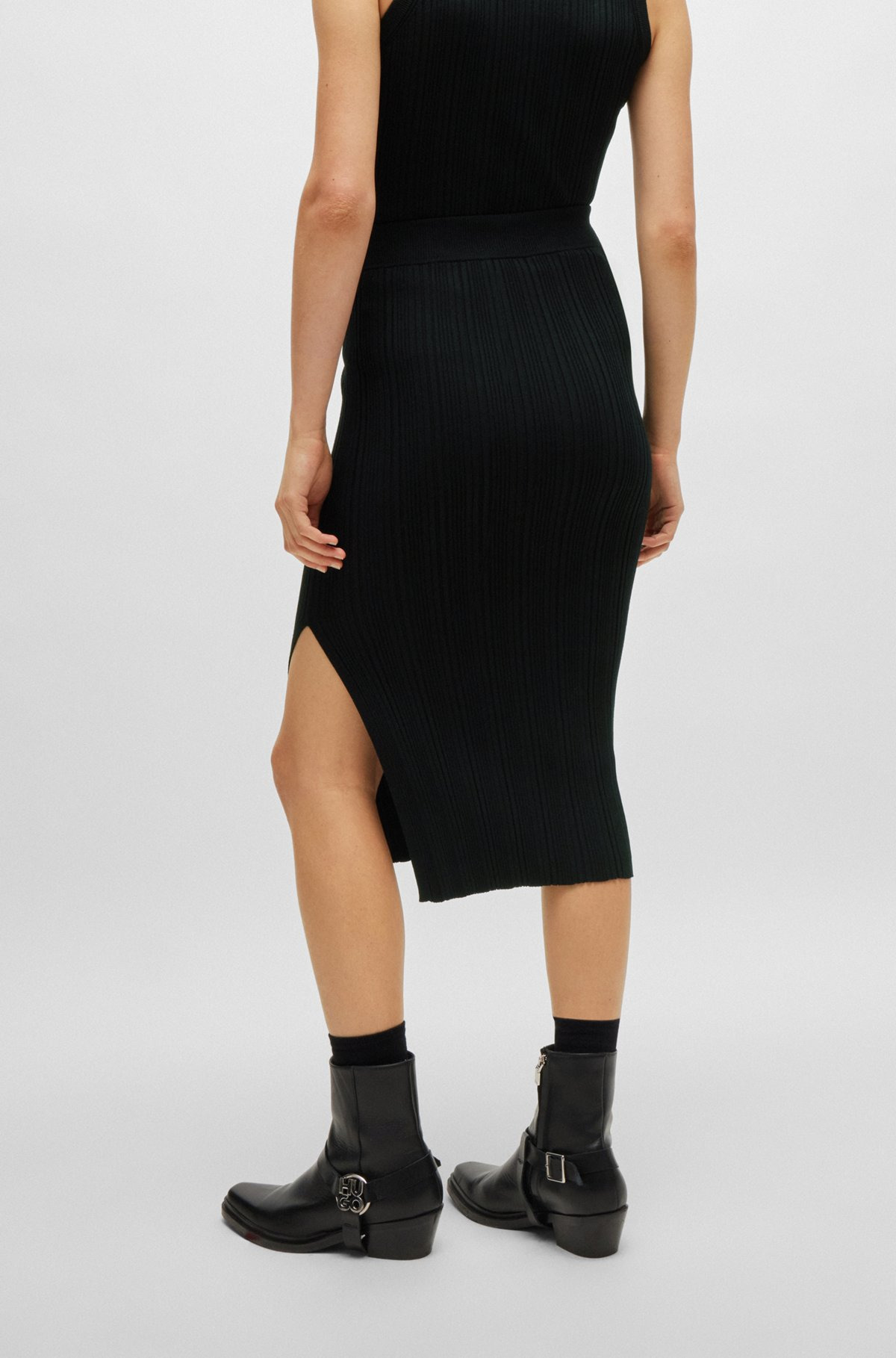 MIDI TUBE SKIRT IN IRREGULAR-RIB CREPE - 4