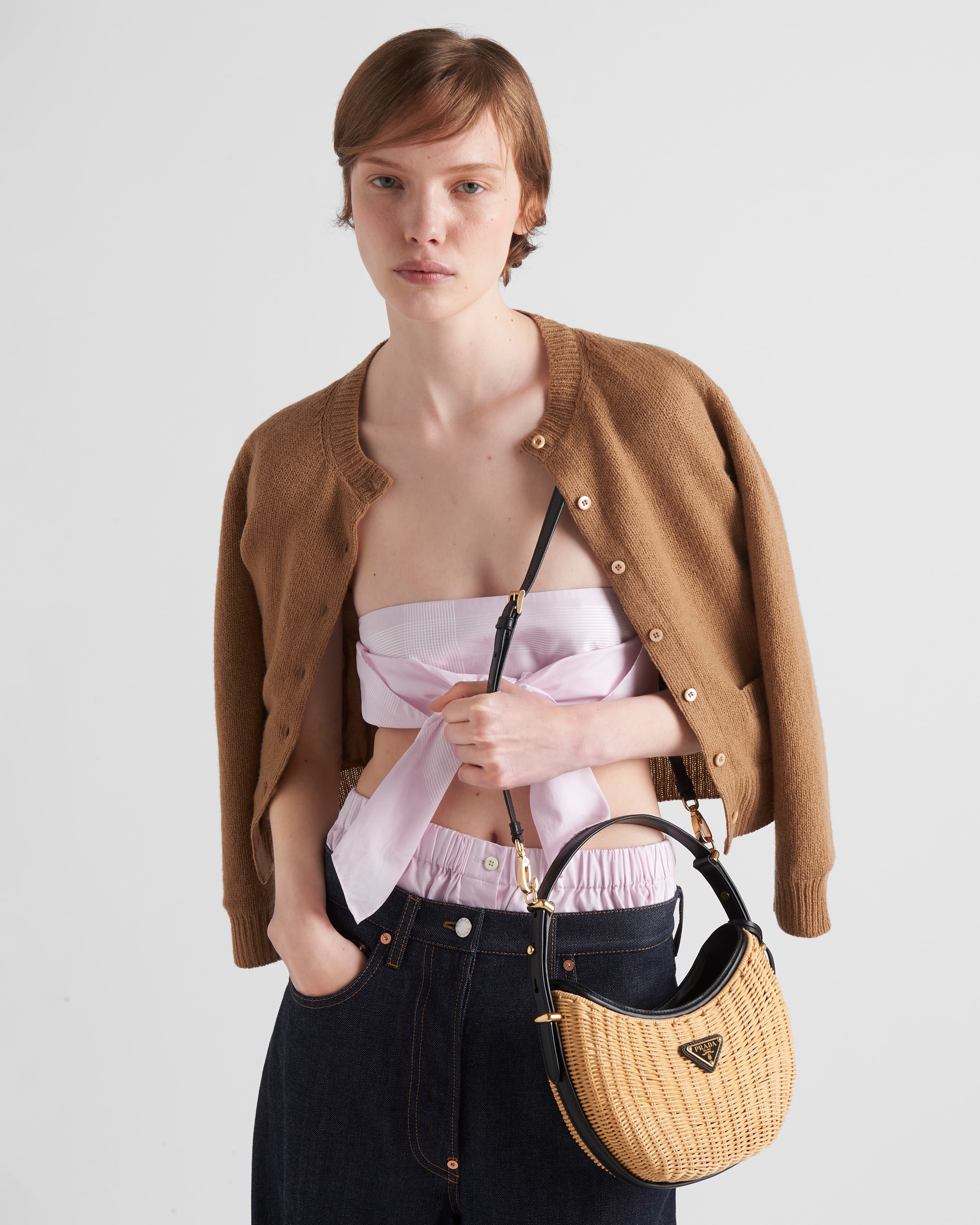 Prada Arqué woven fabric and leather bag - 2