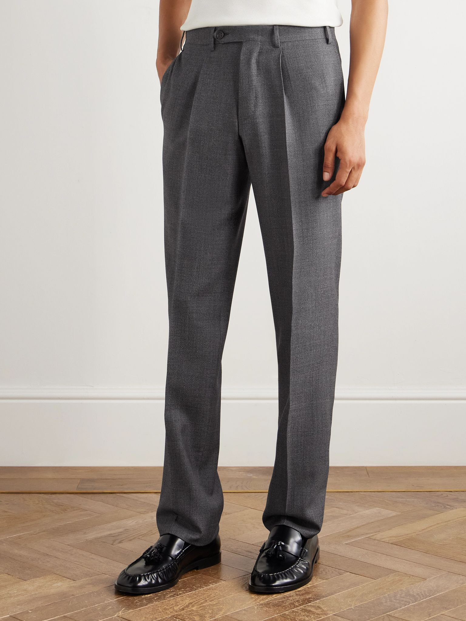 Straight-Leg Pleated Wool Suit Trousers Gray - 3
