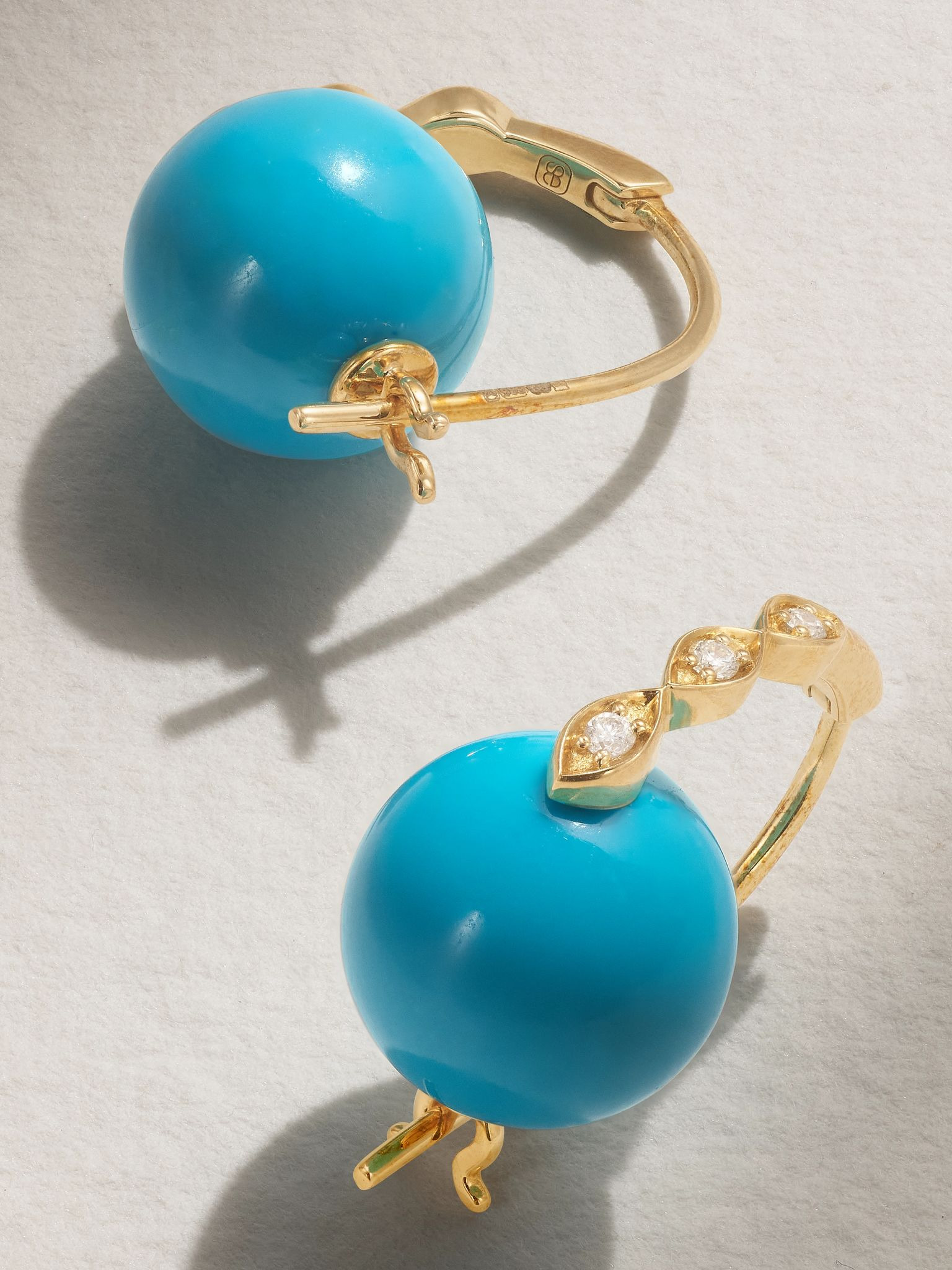 14-karat gold turquoise and diamond earrings Blue - 3