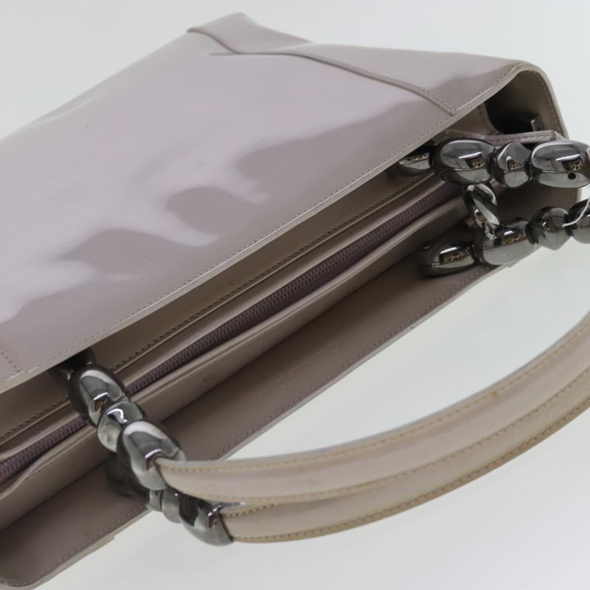 DIOR Maris Pearl Hand Bag Patent Leather Purple Silver - 6