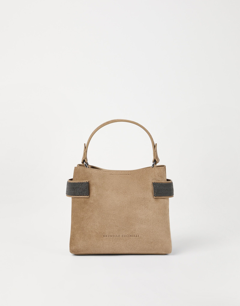 Essence small top-handle bag in suede with precious bands 1