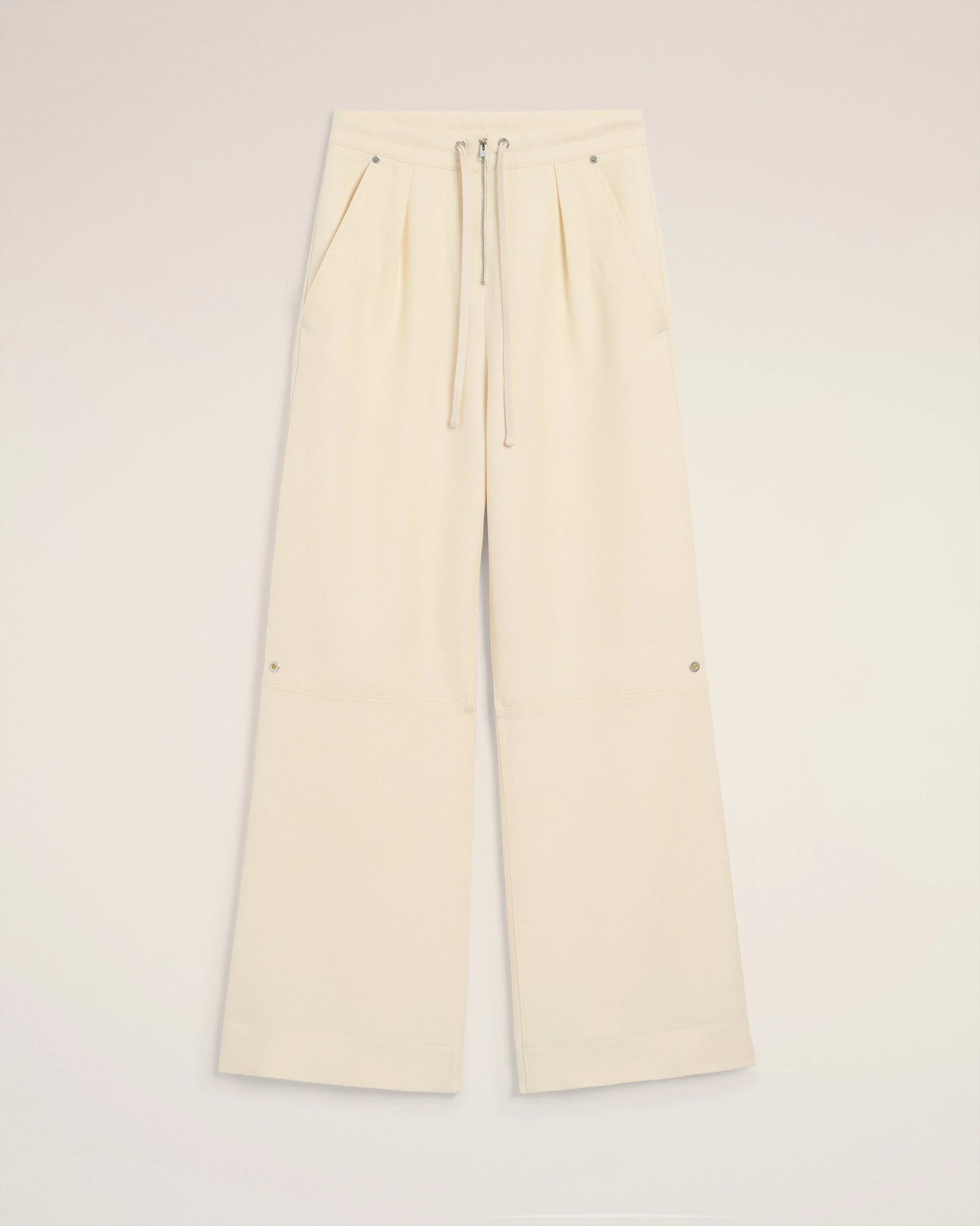 WHITE WOOL ZIPPED TROUSERS - 1