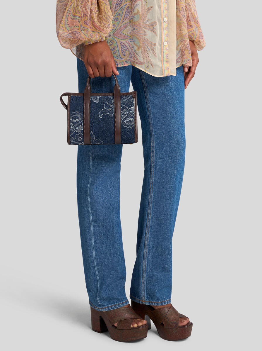 Etro MINI TOP-HANDLE BAG IN JACQUARD DENIM | REVERSIBLE