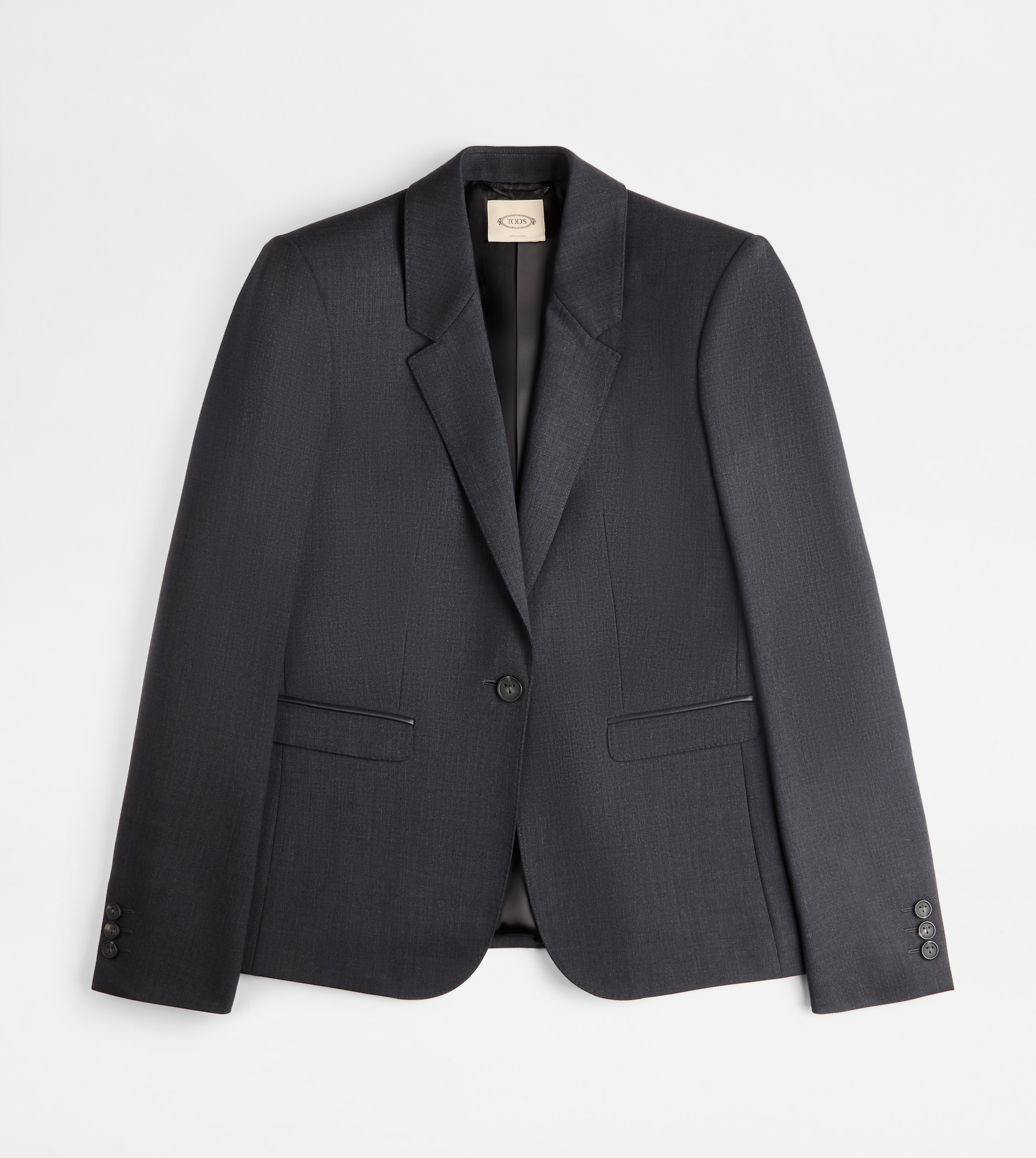 BLAZER WITH LEATHER DETAILING - GREY - 1