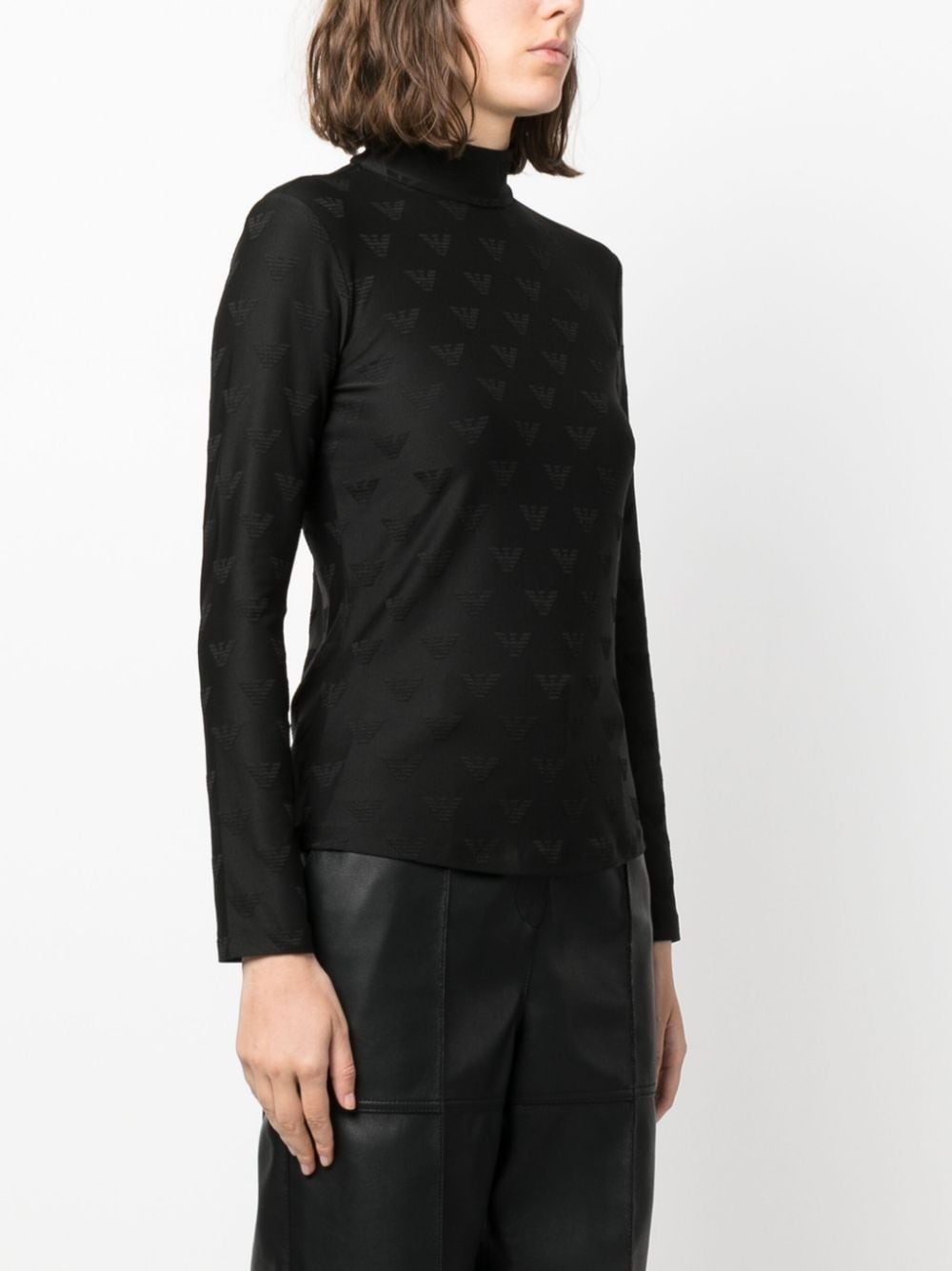 logo-jacquard high-neck T-shirt - 3