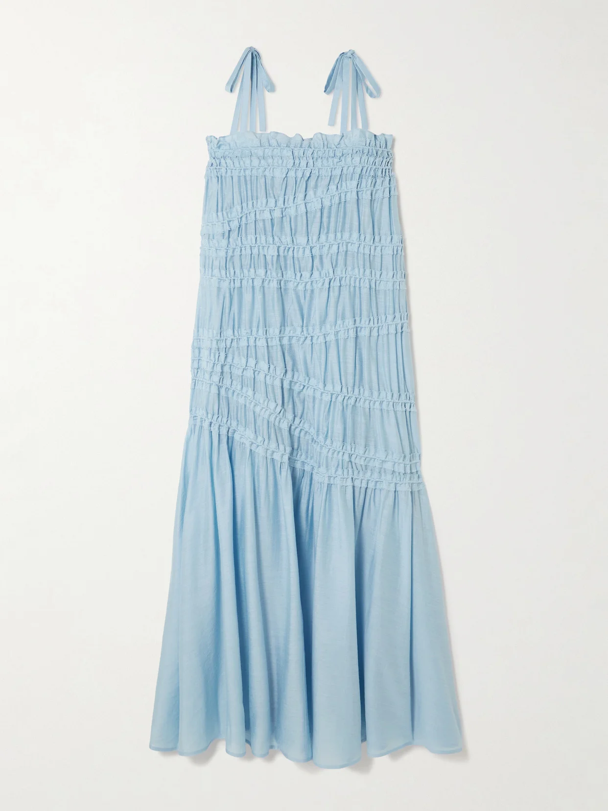 Tie-detailed Smocked Lyocell-blend Midi Dress - 1