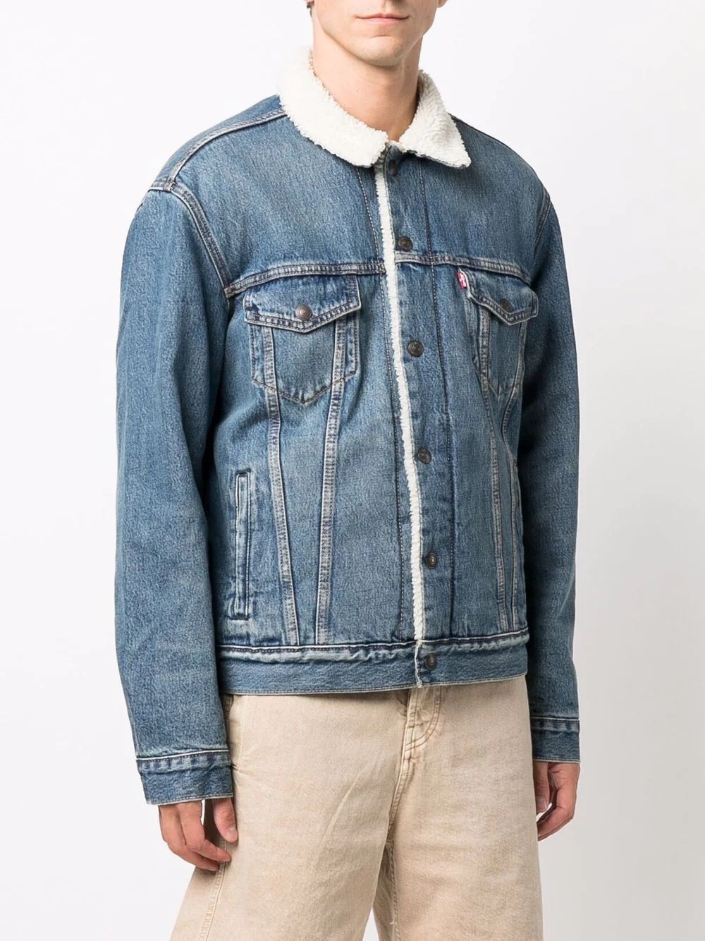 lining-trim denim coat - 3