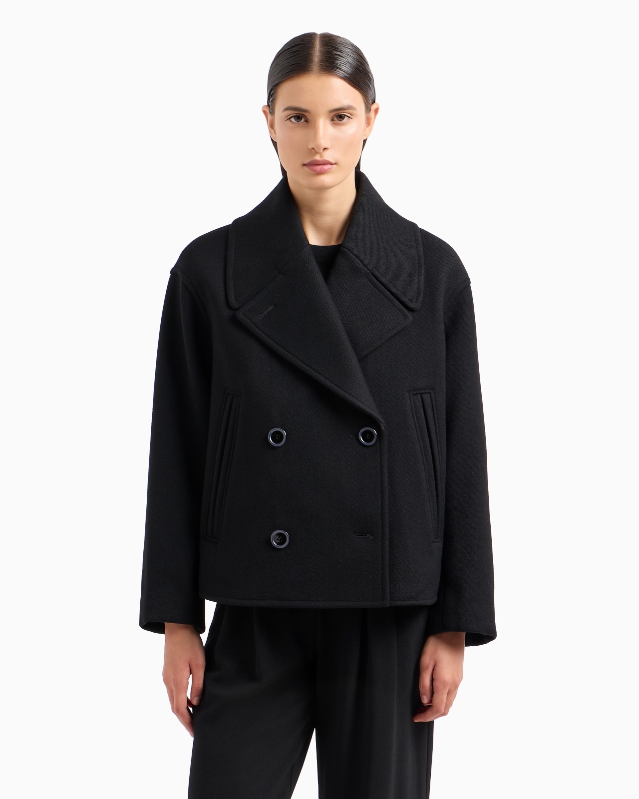DOUBLE-BREASTED SHORT PEA COAT IN VIRGIN WOOL CAVALRY TWILL - 2