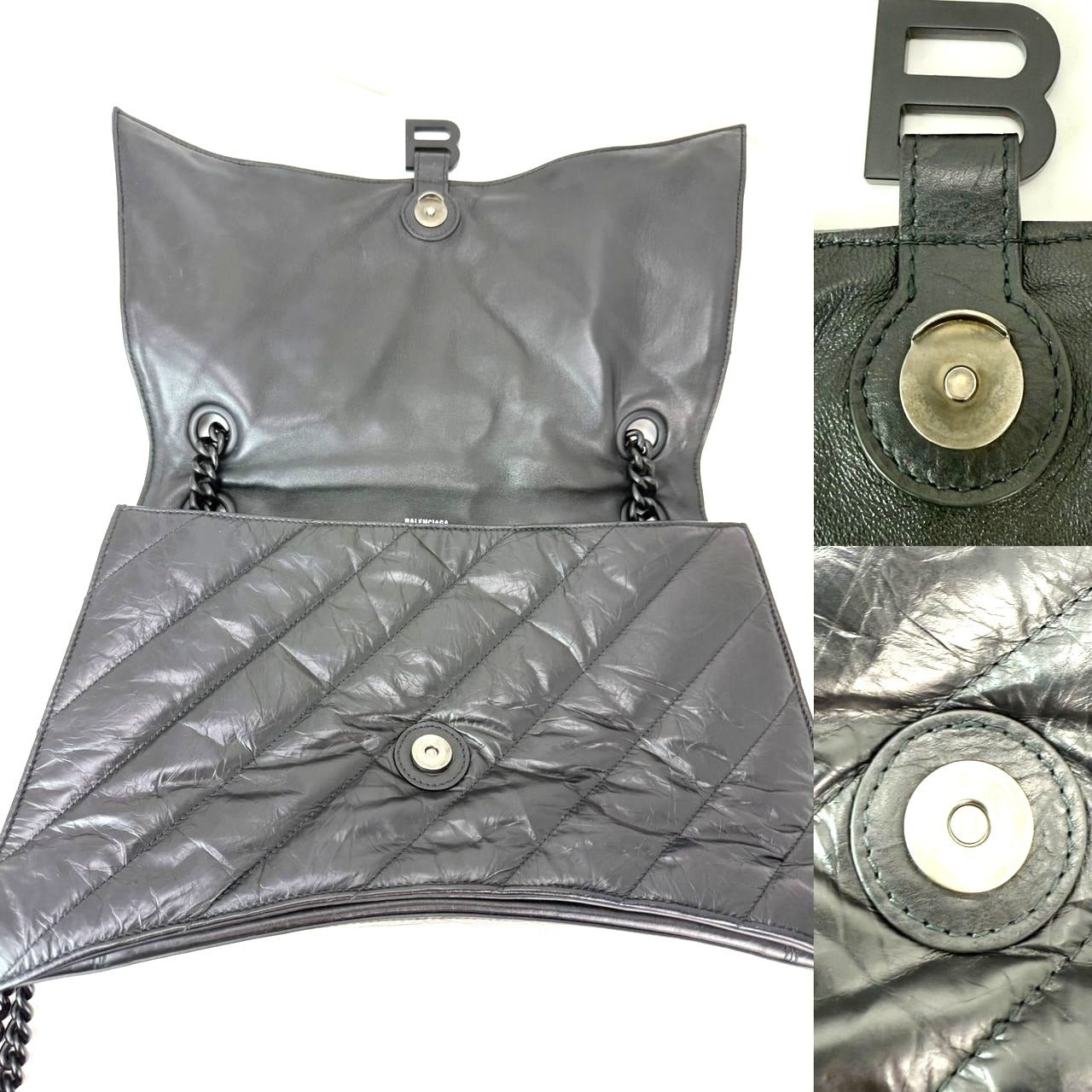 Balenciaga Large Crush Leather Matte Black Quilted  Shoulder Bag - 14