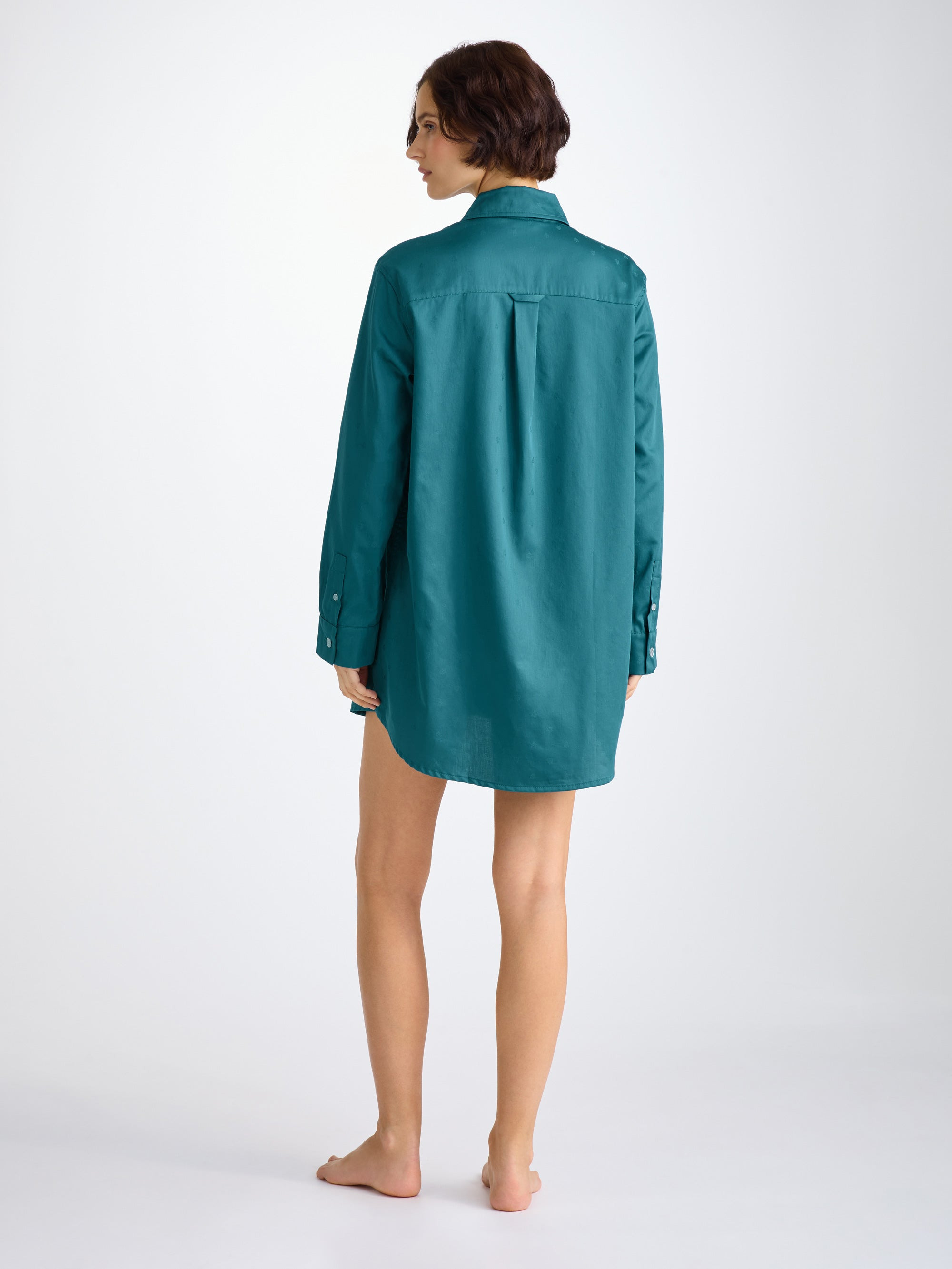 Women's Nightshirt Cotton Jacquard Jungle Green Paisley Motif - 4