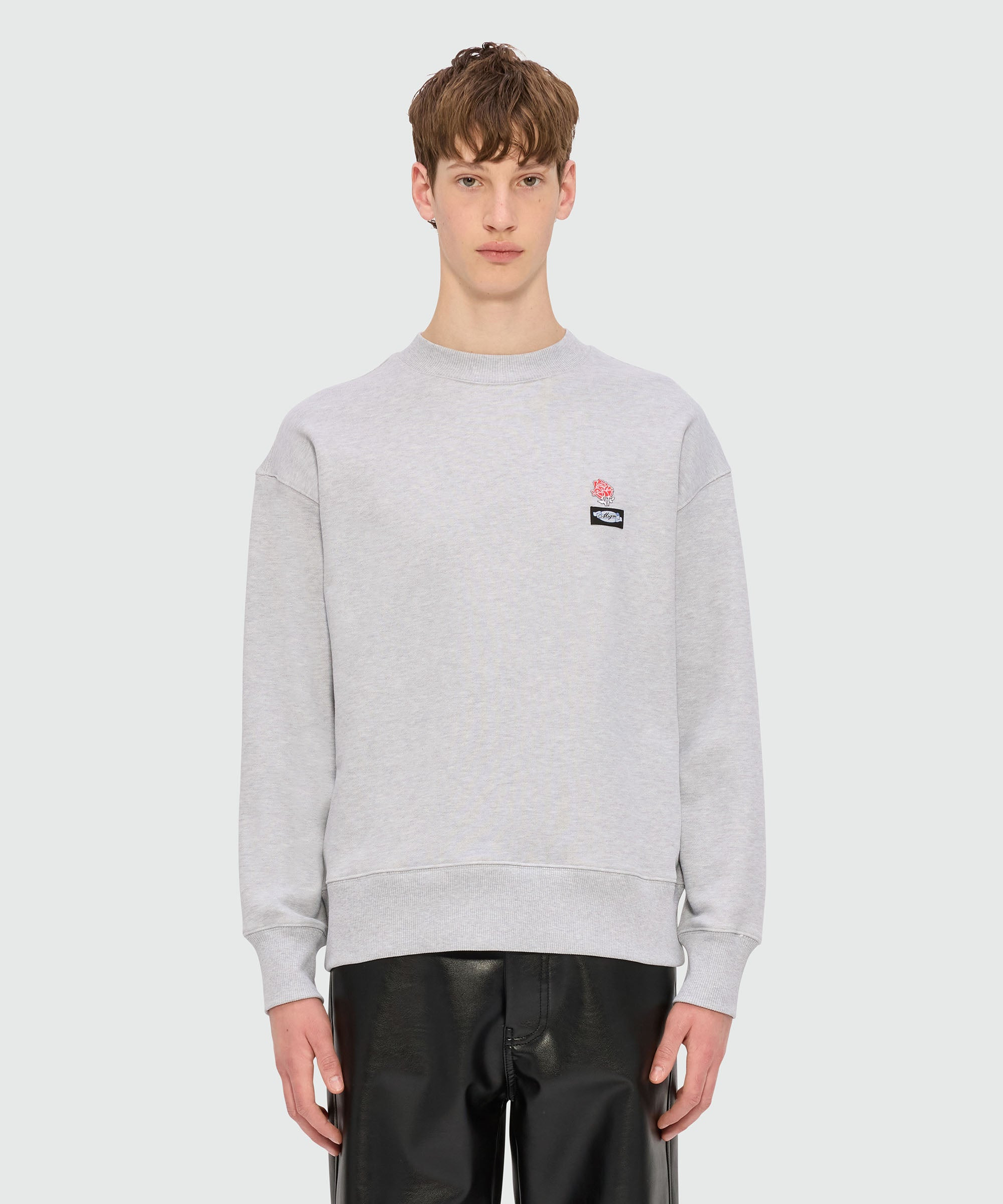 Grey melange jersey sweatshirt with MSGM patch - 2