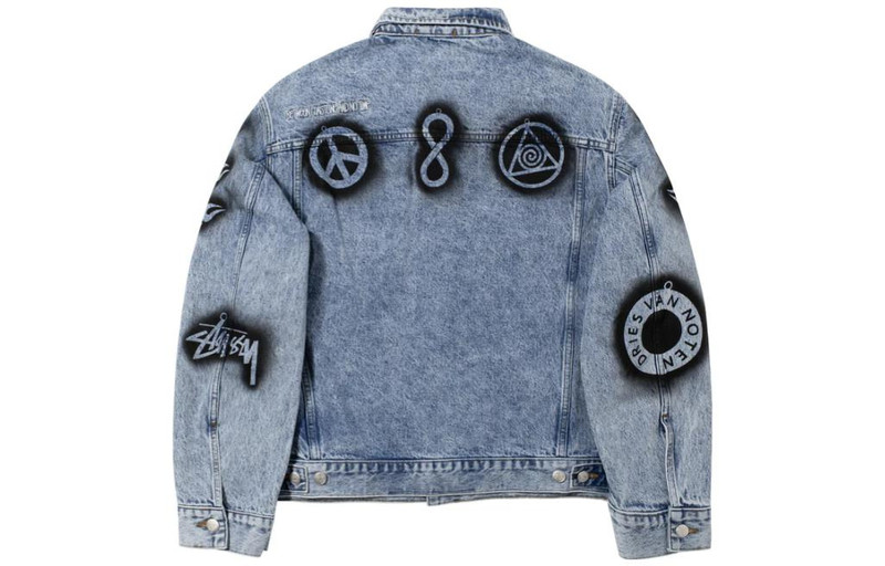 Stüssy Stussy x Dries Van Noten Hand-Stencilled Denim Jacket 'Washed Blue' 315294 outlook