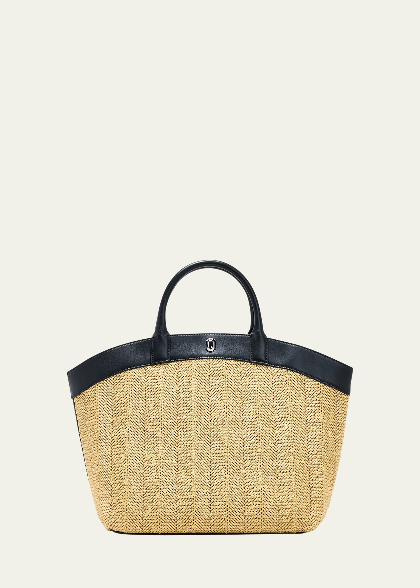 Tondo Large Raffia and Leather Tote Bag - 1