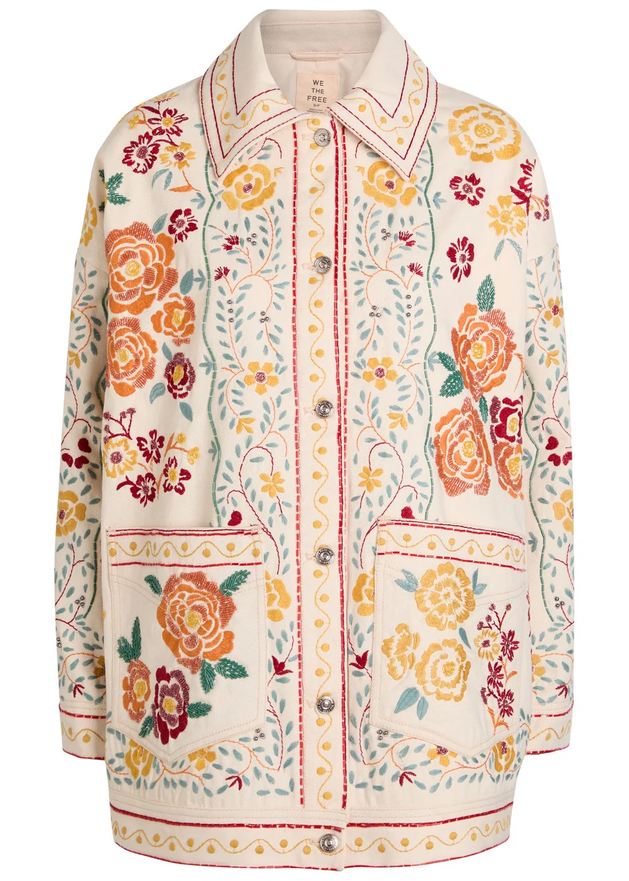 Free People Avery Floral-embroidered Denim Jacket - 1