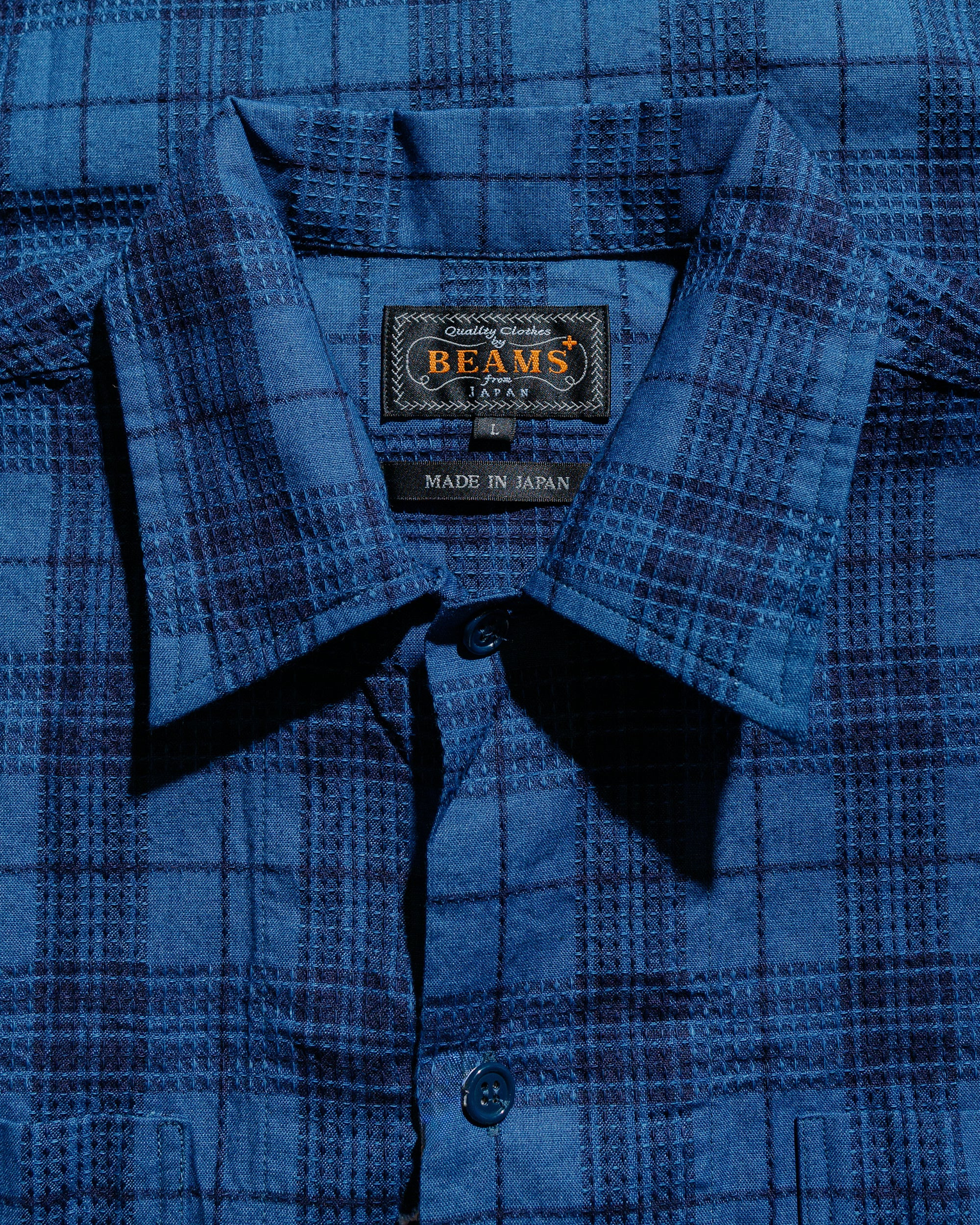 MIL Open Collar Indigo Dobby Plaid Wide Plaid - 5
