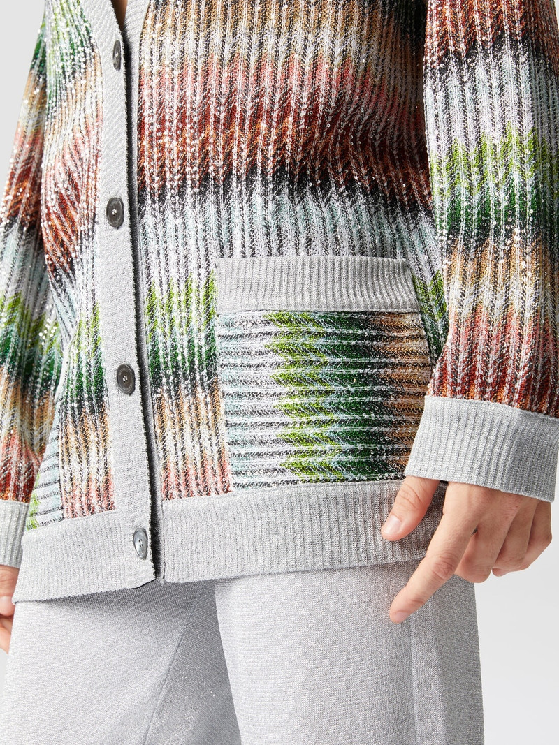 Oversized cardigan in gradient zigzag knit with sequins and front pockets 5