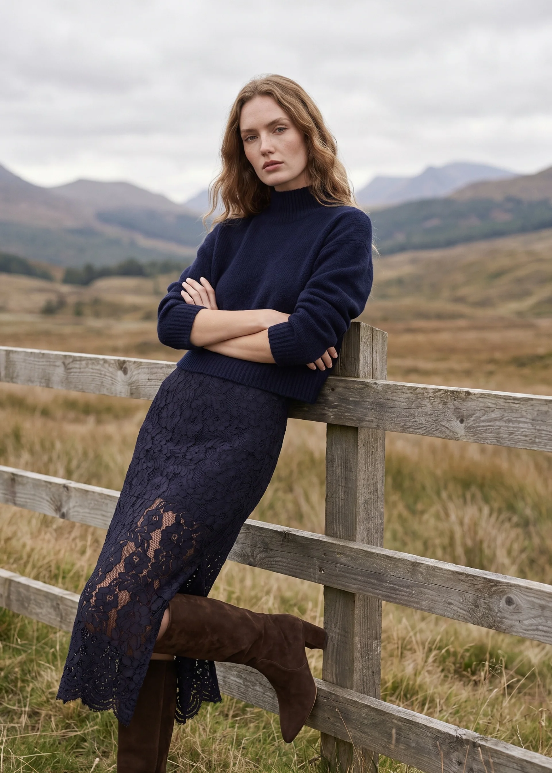 OSMOND LACE MIDI SKIRT NAVY - 1