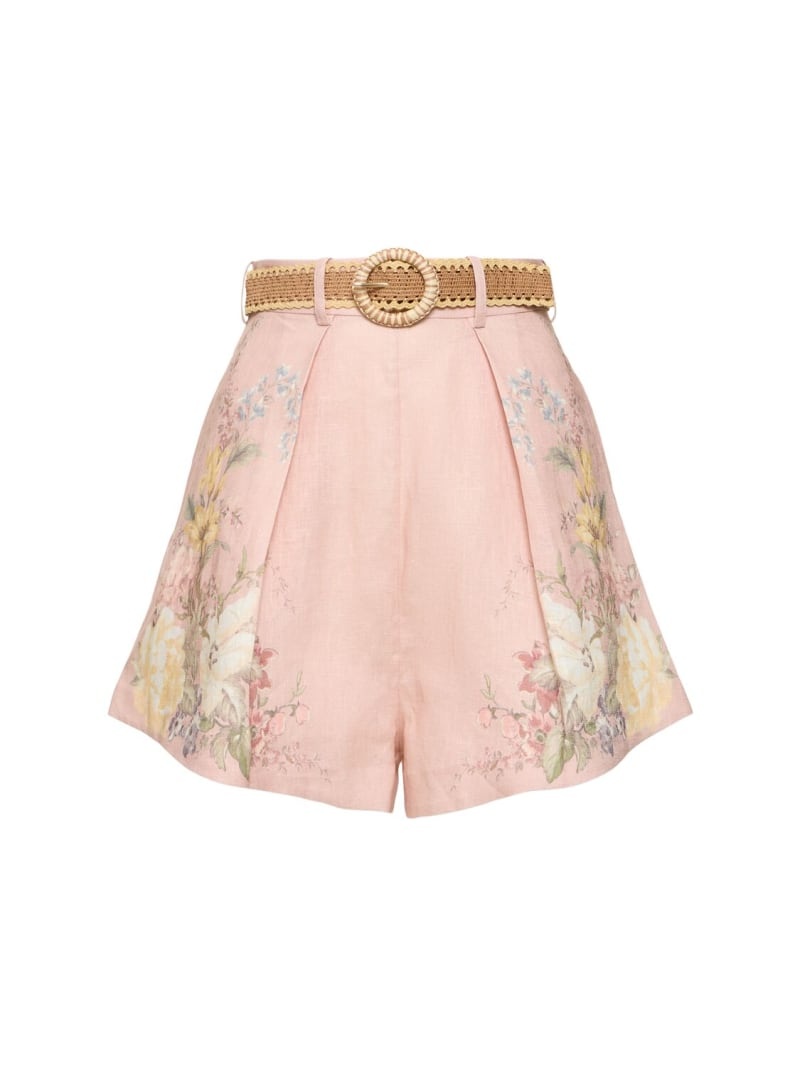 Waverly printed linen belted tuck shorts - 1