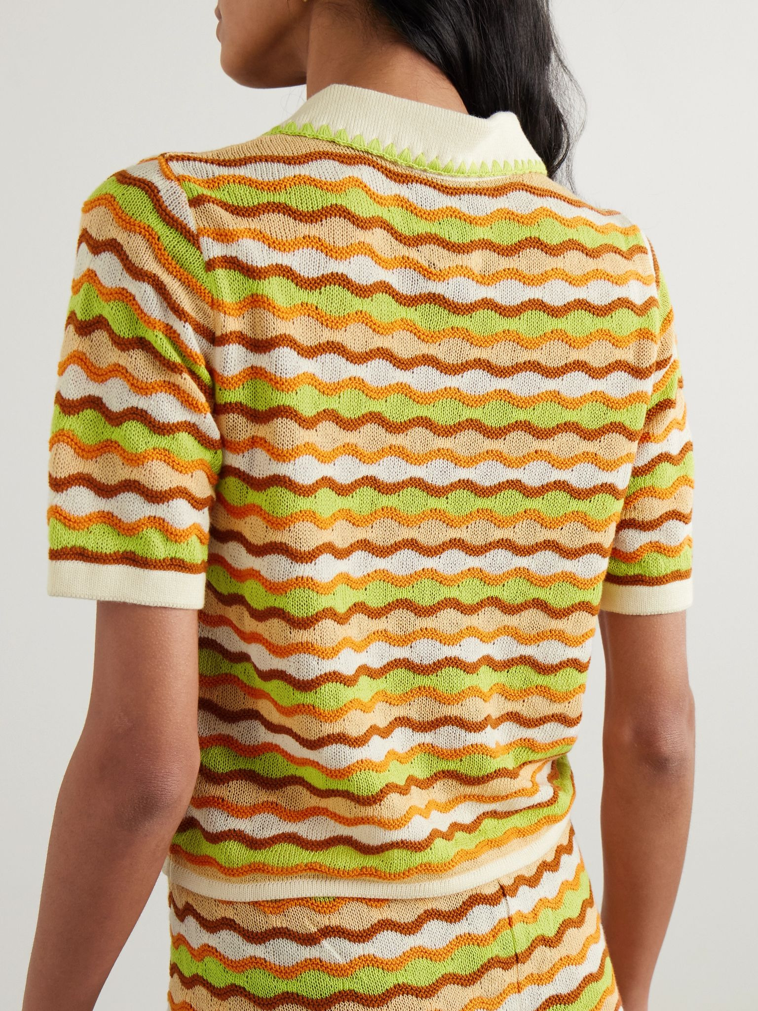 Mullu striped cotton polo shirt Orange - 3