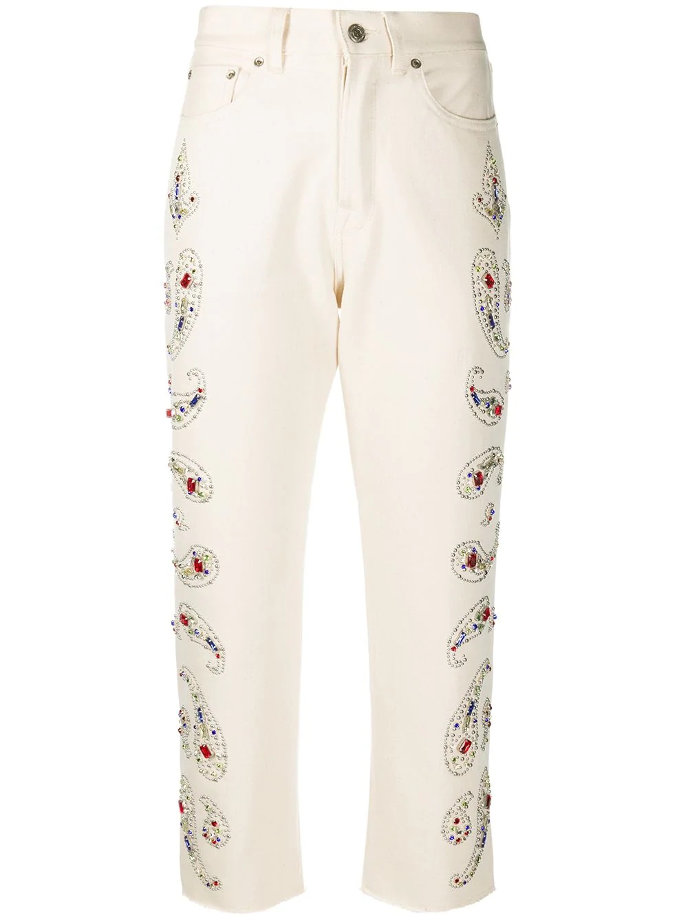 paisley-embellished cropped jeans - 1