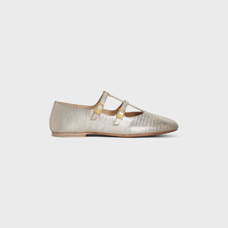 DOUBLE STRAP MARY JANE BALLERINA LES BALLERINES CELINE in Lizard stamped metalized calfskin 1