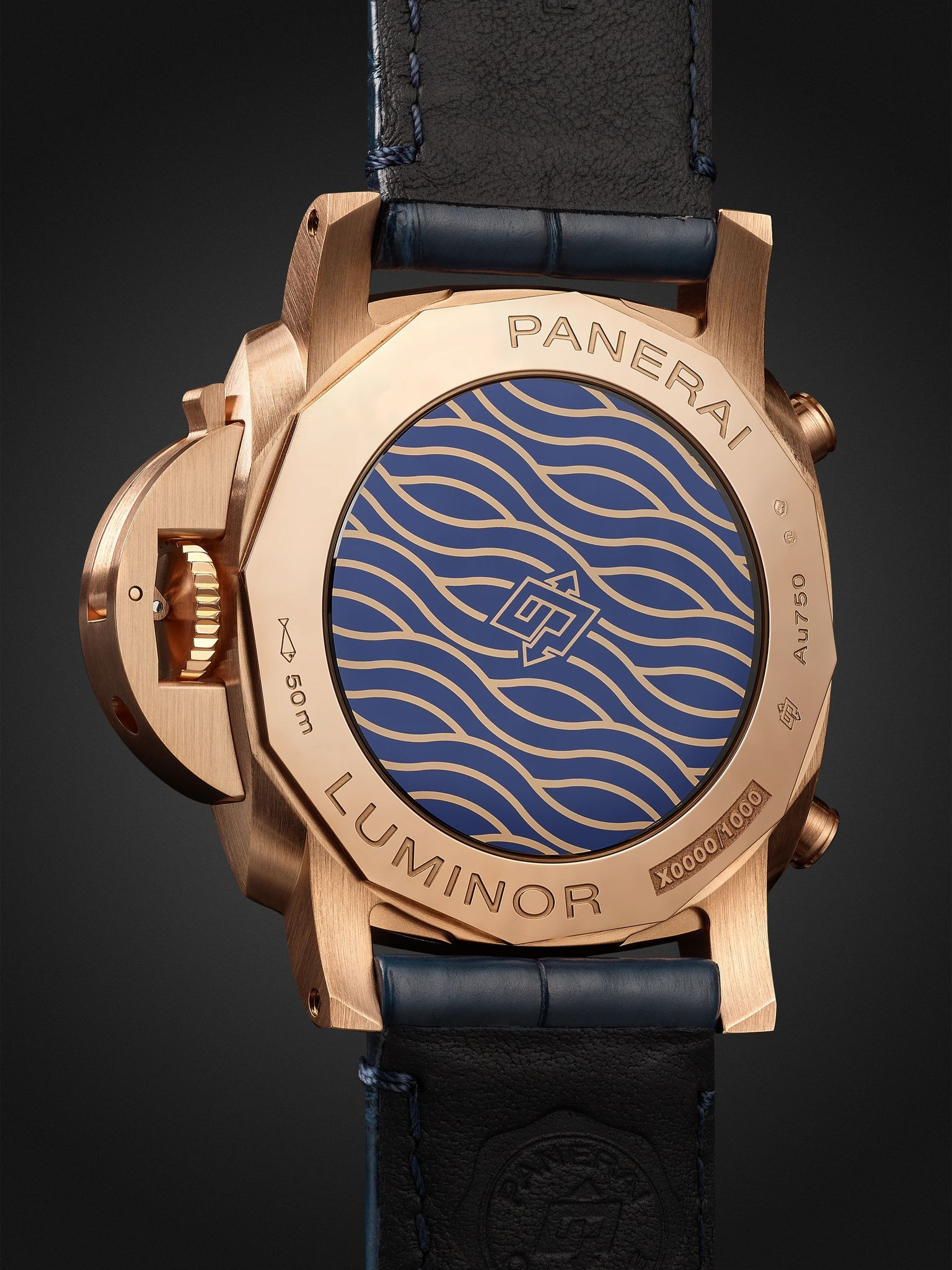 Luminor Chrono Automatic Chronograph 44mm Goldtech and Alligator Watch, Ref. No. PAM01111 Blue - 4