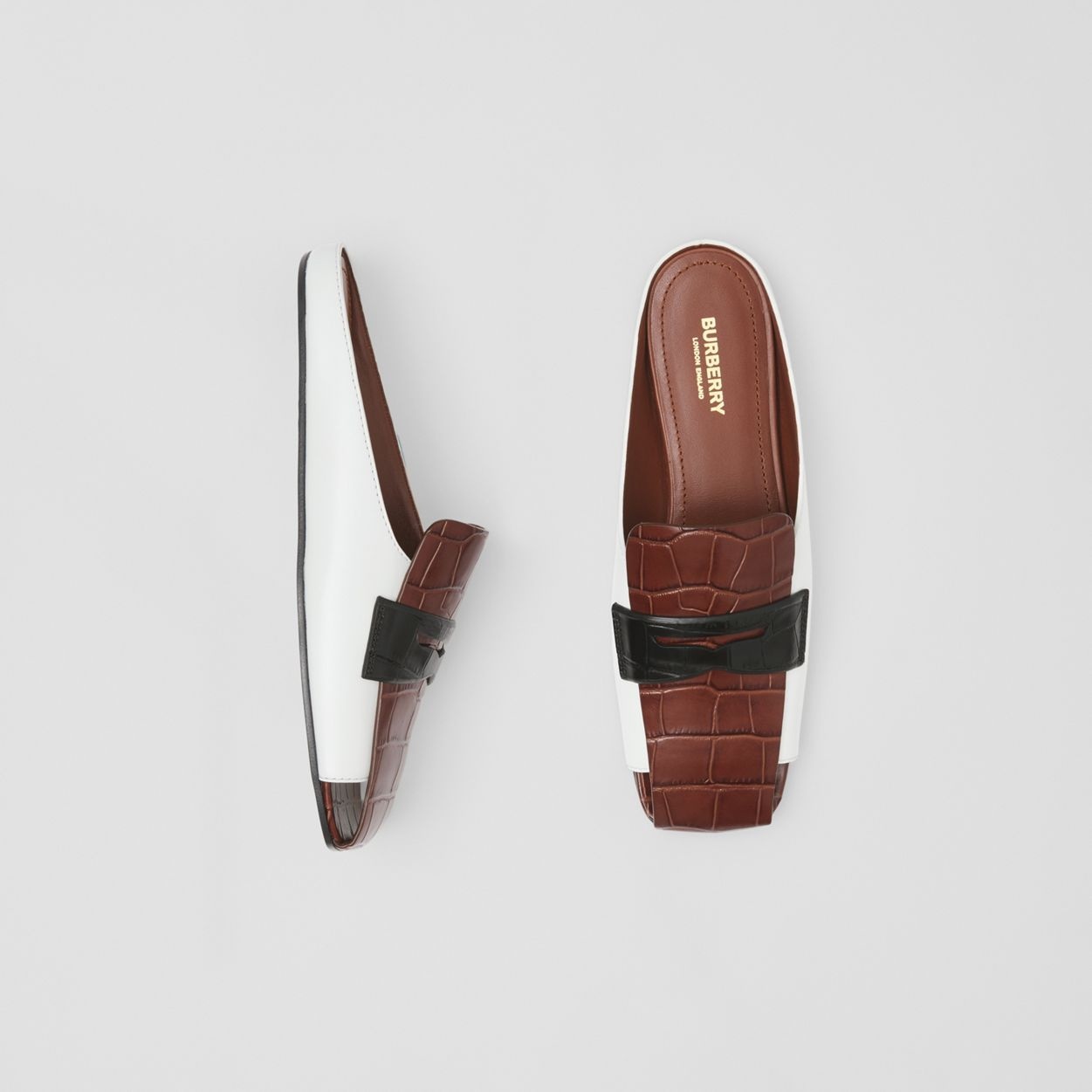 Tri-tone Loafer Detail Leather Mules - 2